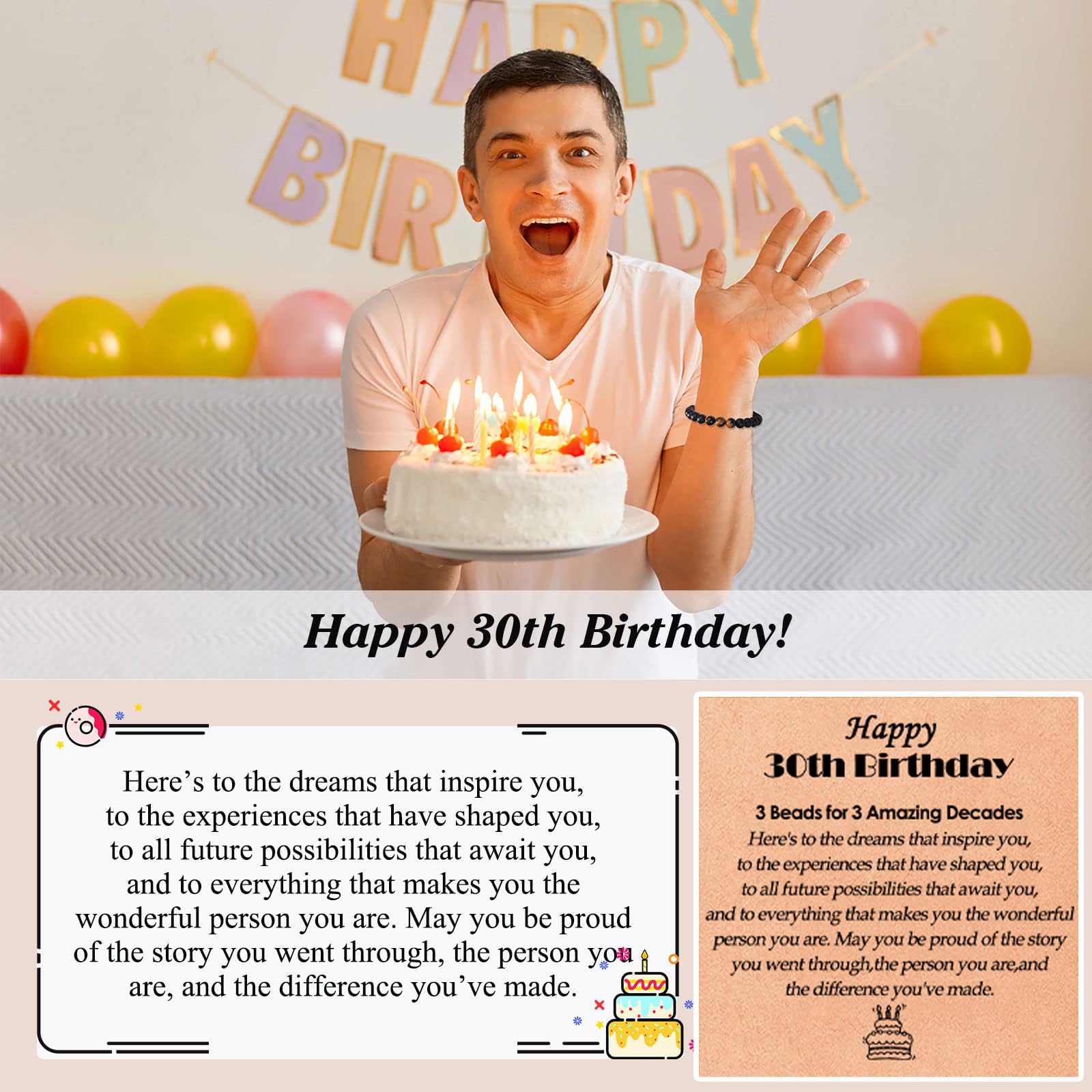 YELUWA 21°30°40°50°60°Regali di Compleanno per Lui Bracciale di Pietre Naturali per Padre Figlio Nonno Fratello Fidanzato Marito Anniversario San Valentino Festa del Papà Regalo di Laurea