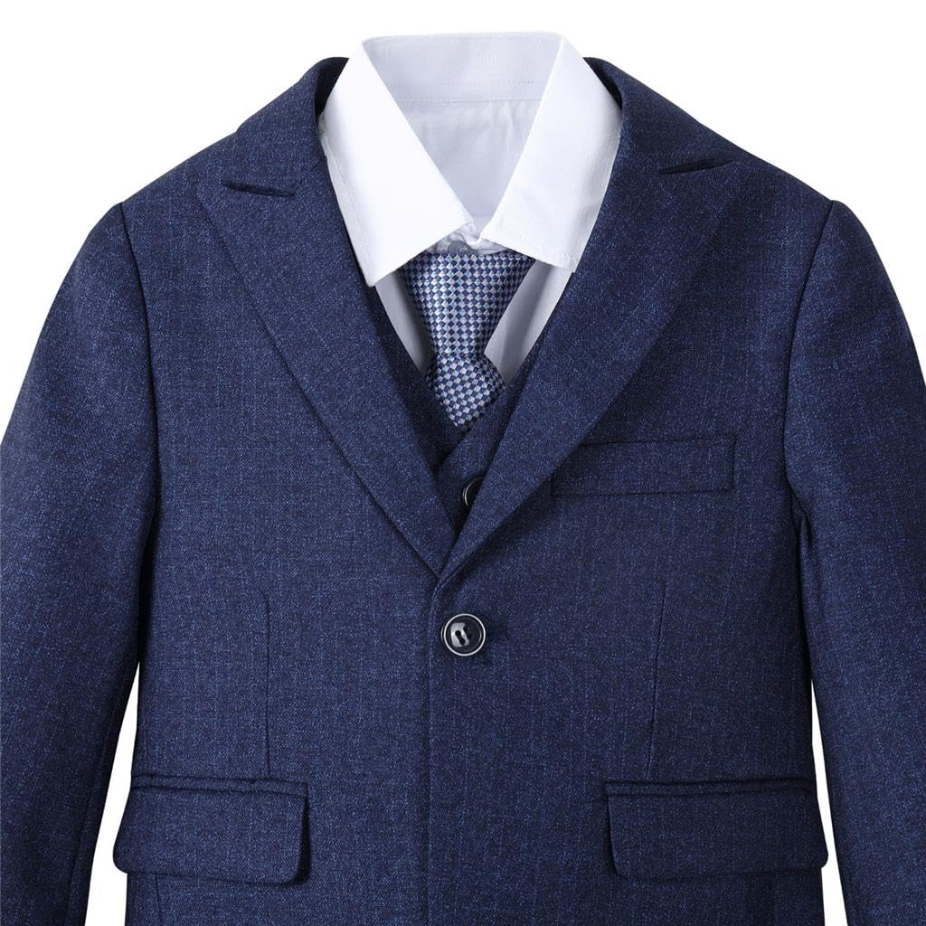Lito Angels Esmoquin Trajes y Blazers Elegantes para Niños, Conjunto de 5 Piezas con Chaqueta y Chaleco, Azul/Azul Marino