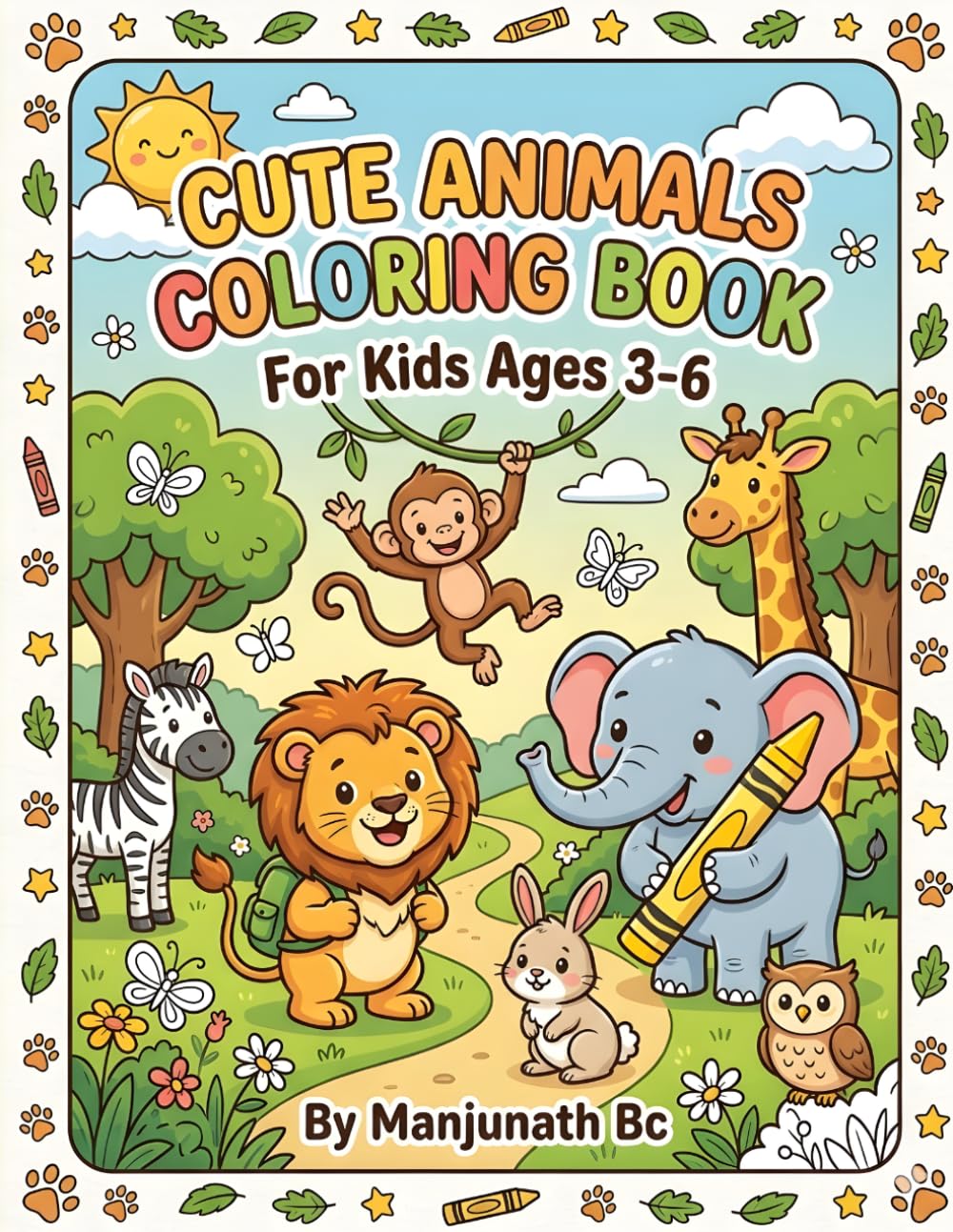 Cute Animals Coloring Book for Kids Ages 3-6: Fun and Easy Animal Coloring Pages for Toddlers and Preschool Kids | Simple Coloring Book with Cute Safari, Farm, Jungle, and Ocean Animals