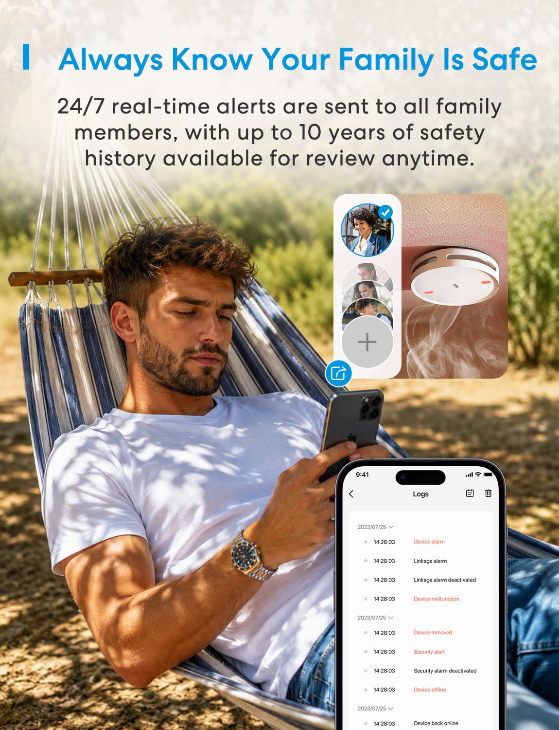Meross Matter czujnik dymu WiFi z hubem MSH450, alarm