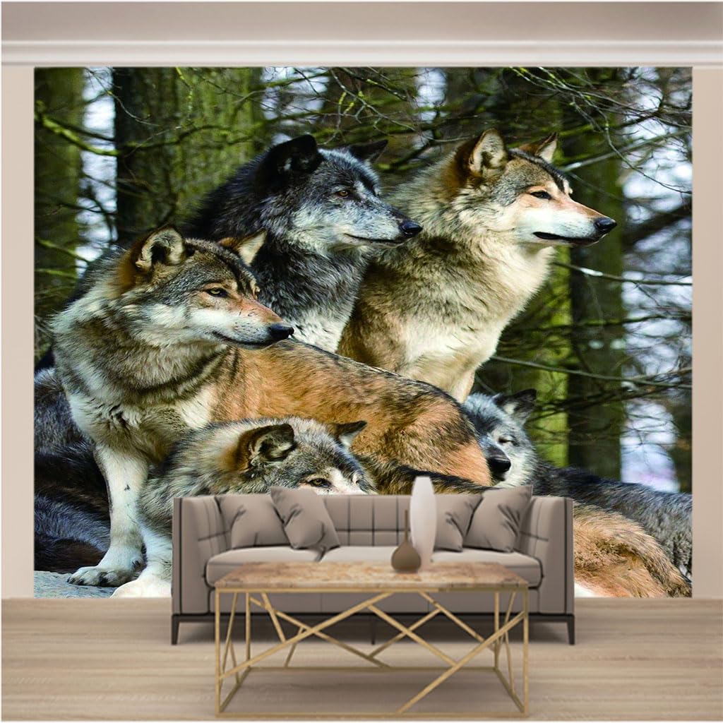 Papier peint panoramique 3d loup art mural intissé salon xl 250x175cm