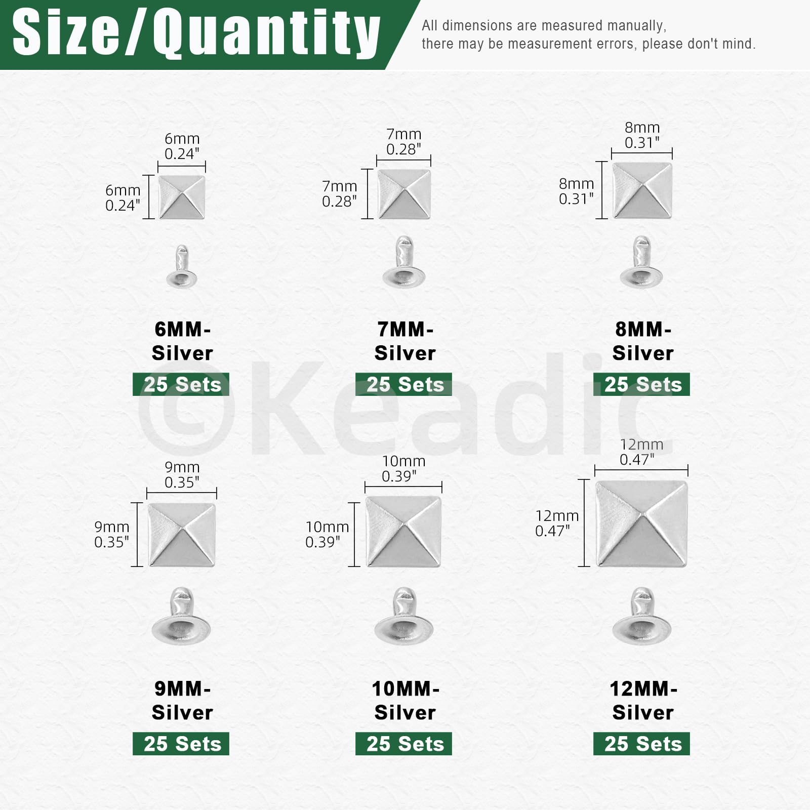 Keadic 300Pcs Silver Punk Spike Studs Assortment Set including Plastic Case - Image 2