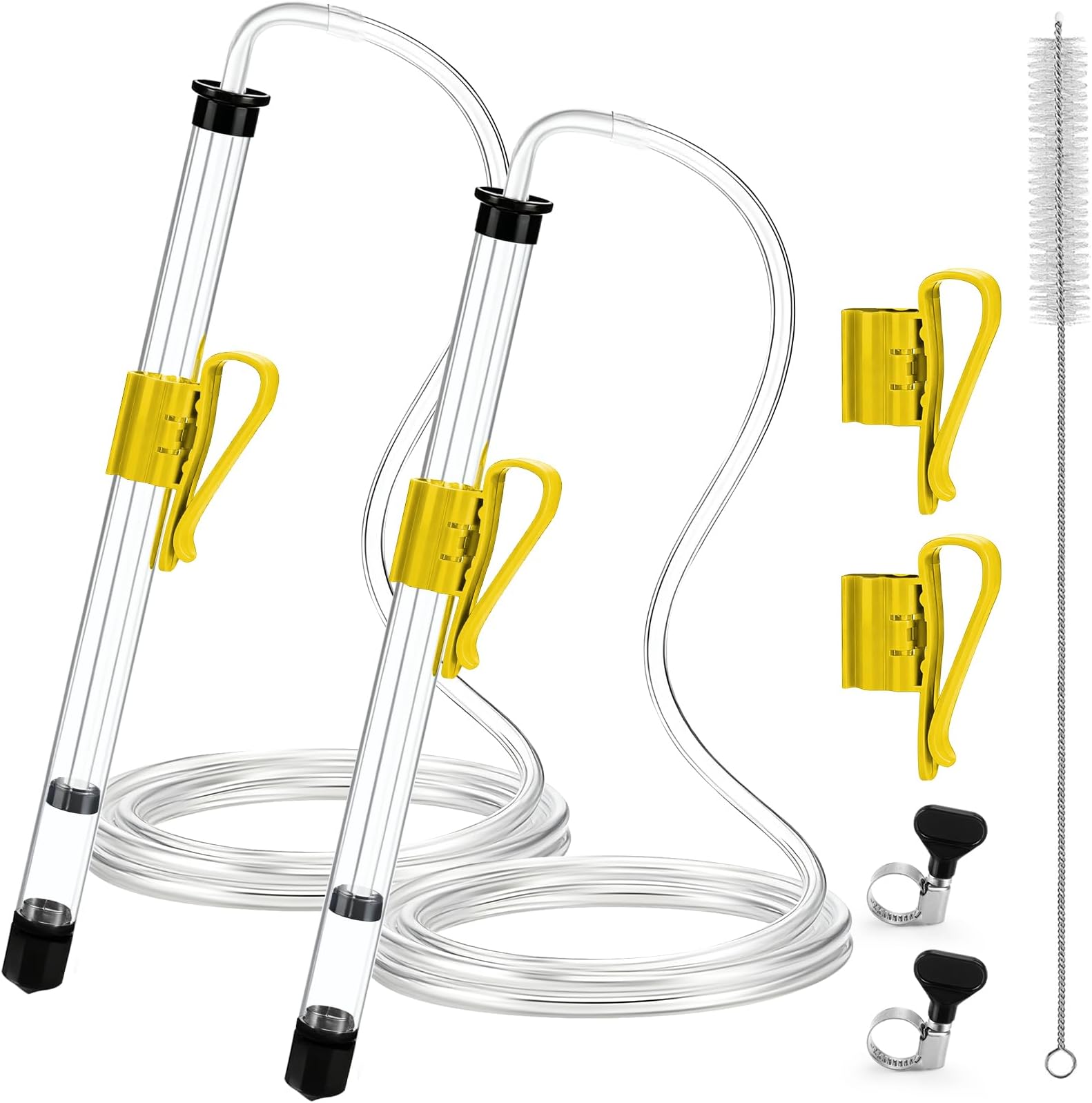 14"Auto Siphon Beer Bottle Siphon Pump Wine Siphon 3/8"Racking Cane Regular Siphoning Liquid Pump Home Brewing for Gallon Jugs Kit with 5.5 Ft Clear Silicone Yellow Hose Clamp Wine Making Kit 2Pcs