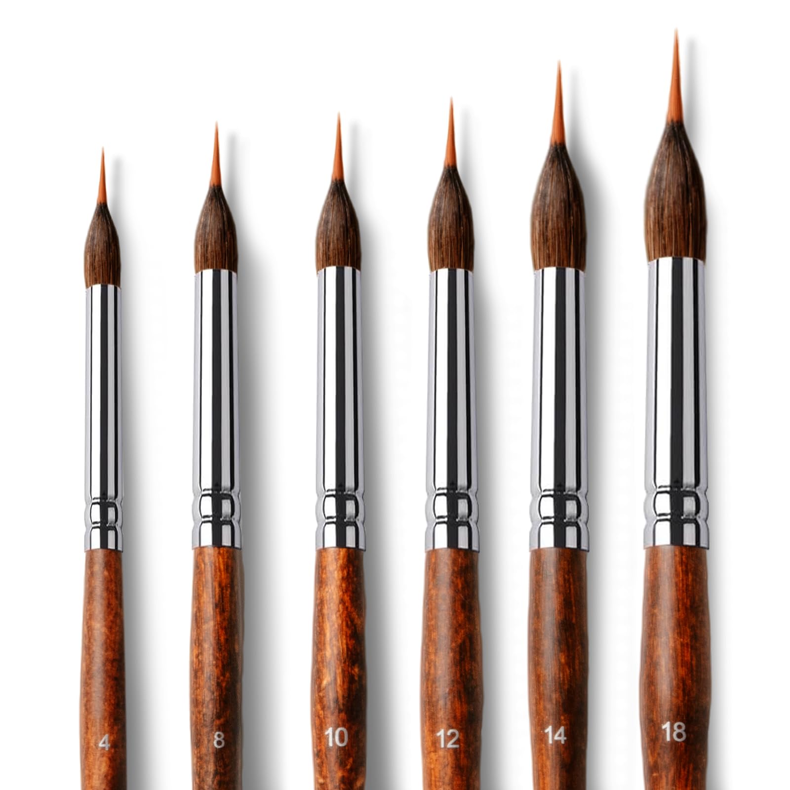 Professional Watercolor Brushes 6Pcs Extended Needle Point Liner Rigger for Fine Detailing Hybrid Sable Synthetic Liner High Capacity