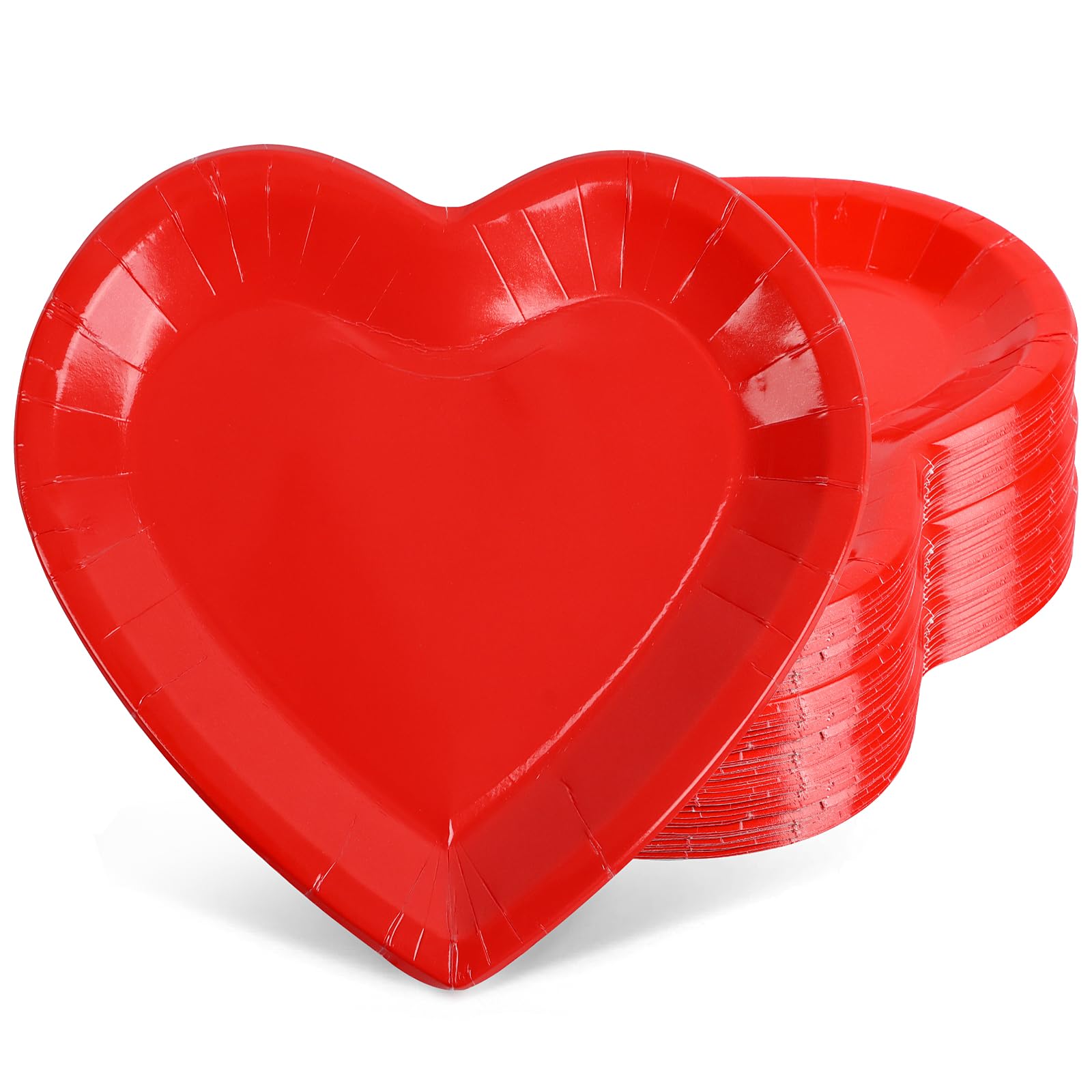24pcs Red Heart Shaped Paper Plates, Valentine's Day Plates Valentine Disposable Tableware Plate for Wedding Birthday Party Supplies