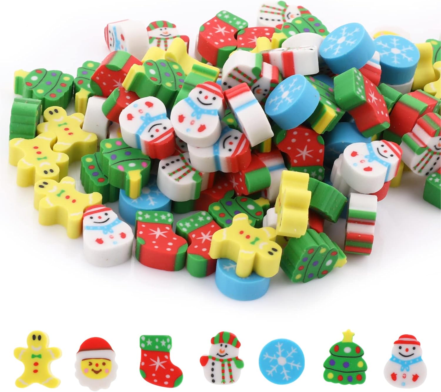 Cobee Christmas Mini Erasers for Kids, 100pcs Xmas Mini Pencil Erasers
