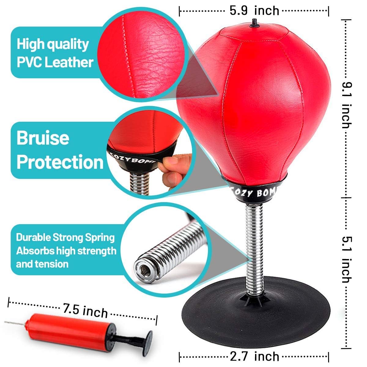 SARJAK Desktop Reflex Punching Ball with Suction Cup Base, Boxing Speed Ball Trainer with Hand Pump for Kids and Adults, Tabletop Stress Relief Punching Ball for Home Office Fitness 2