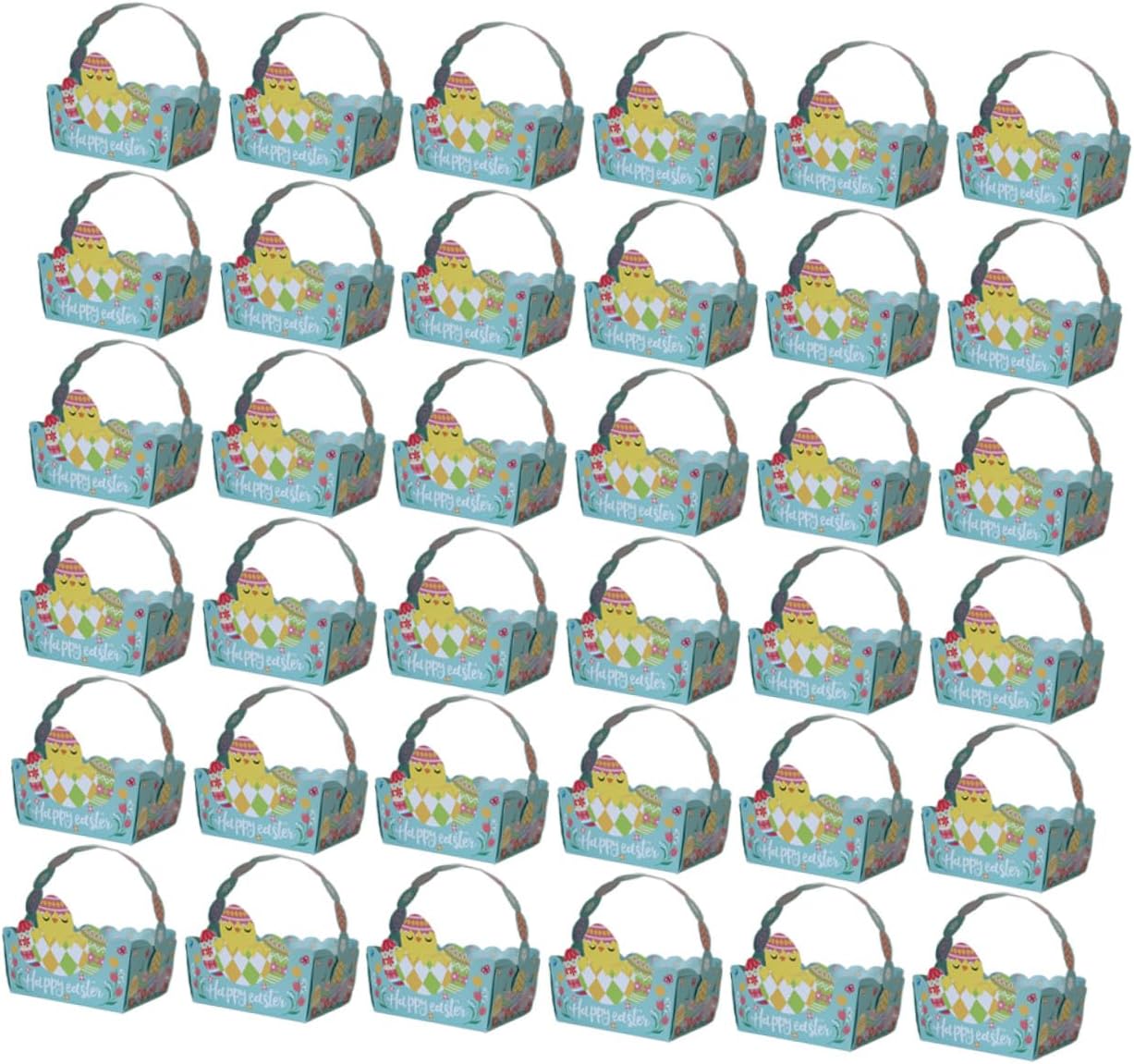 Healvian 50pcs Eco-friendly Paper Candy Boxes Handheld Easter Basket Treat Boxes Party Favor Portable Cookie Holder DIY Wrap