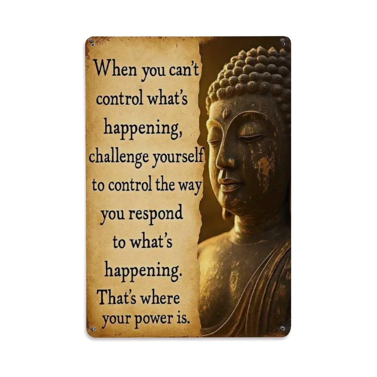 Rkundrne Vintage Inspirational Quote & Buddha Metal Tin Sign Garden Bedroom Cafe Bar Man Cave Home Wall Decor Metal Poster 8X12 In