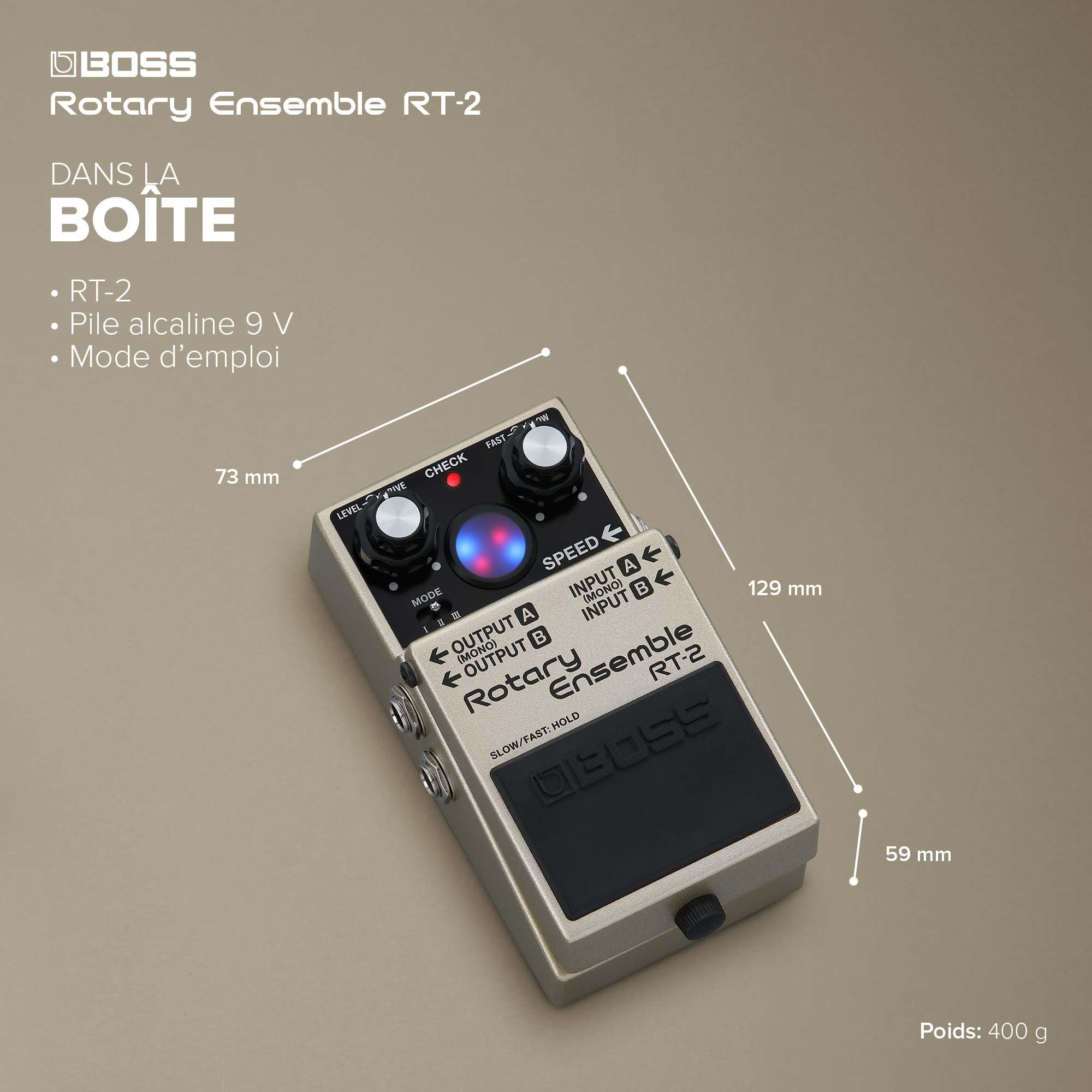 BOSS RT-2 | Pédale compacte Rotary Ensemble | Des sons authentiques d'enceinte rotative | Réglés pour les guitares et les claviers | 3 modes polyvalents | Plusieurs Mod FX en un