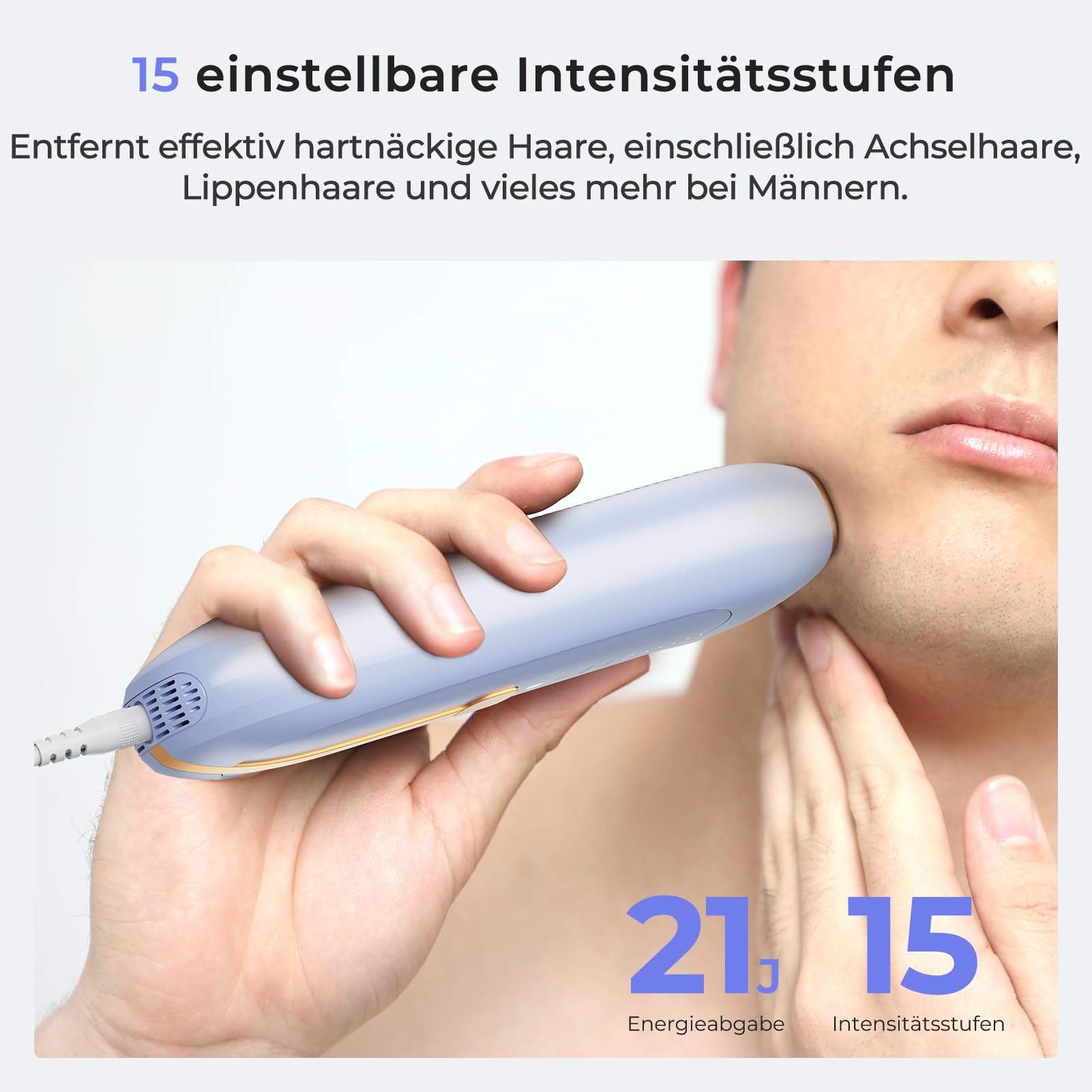 IPL Geräte Haarentfernung mit Saphir-Eis-Kühlung, 5°C Schmerzfreie Laser Haarentfernung für sensible Haut geeignet, 21J &15 Energiestufen, Effektiv und dauerhaft für Bikini, Körper, Achseln(BLAU)