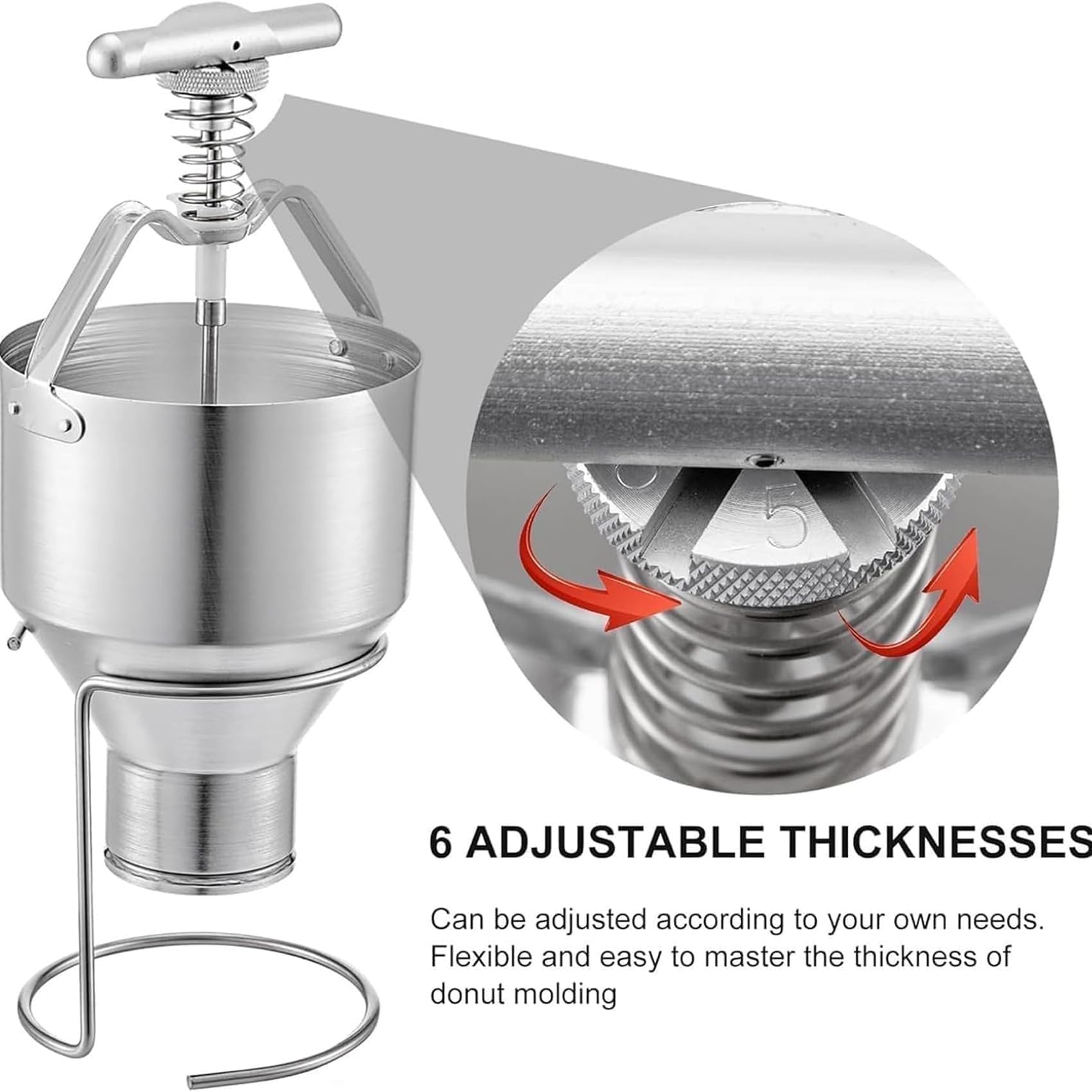 3L Manuelle Donut Maker Edelstahl, Einstellbare 6 Stärke Einstellungen, Dosiert 50-90mm Teig für Bäckerei Cafe Restaurant Verwendung, Easy Clean Commercial Grade Backwerkzeug