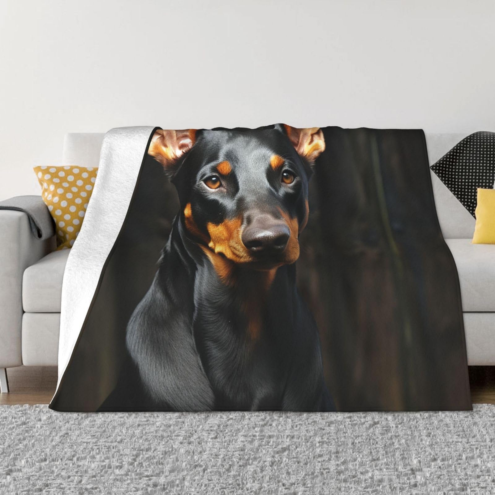 KLOPH Doberman Throw Blanket 40"x30" Flannel Fluffy Warm Blanket for Couch, Reversible Plush Blankets for Bed, Comfy Fuzzy Blanket for Sofa, Plush Lightweight-Blankets for All Season