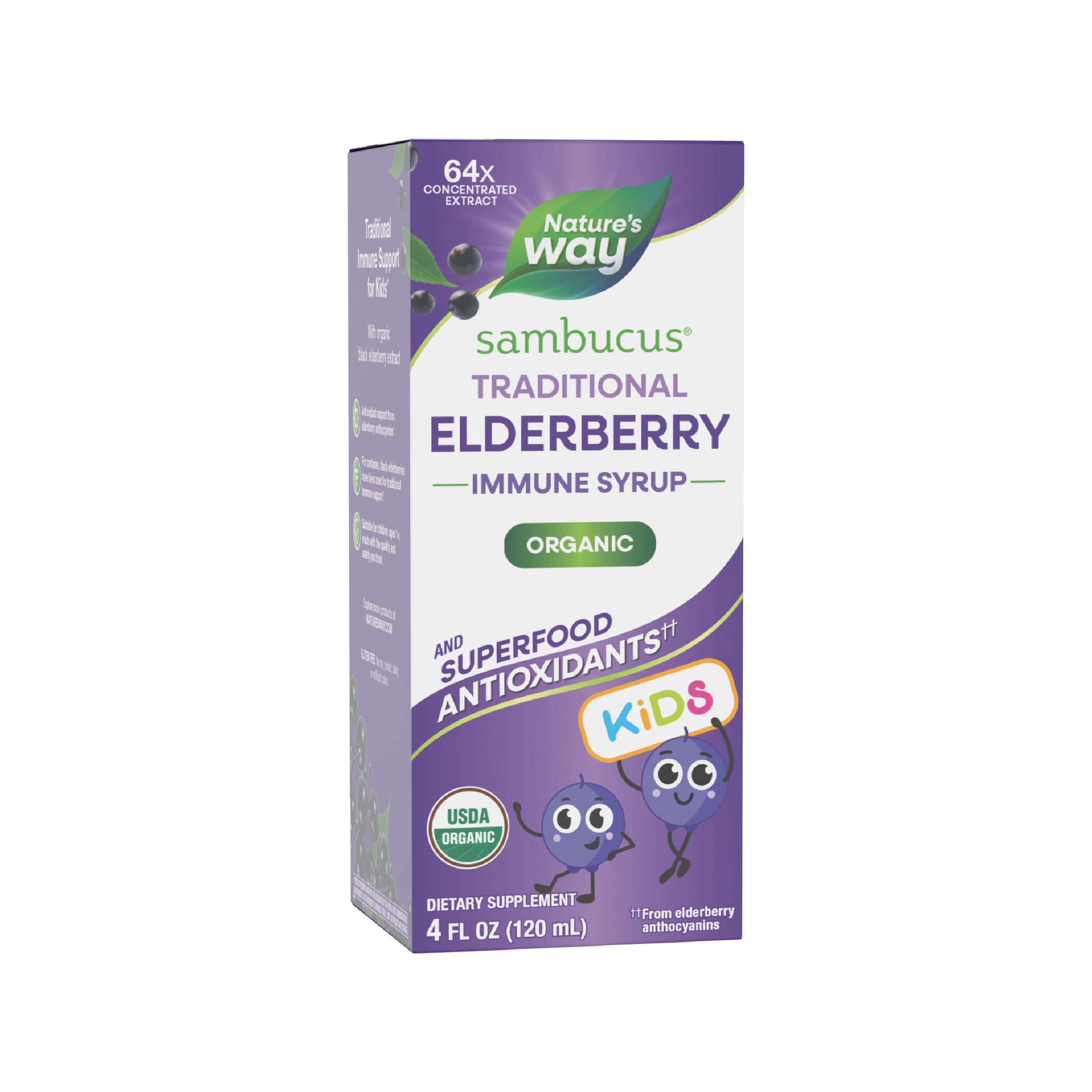 Sambucus Organic Elderberry Syrup for Kids, Black Elderberry Extract, Great Tasting, Gluten-Free, 4 Fl. Oz