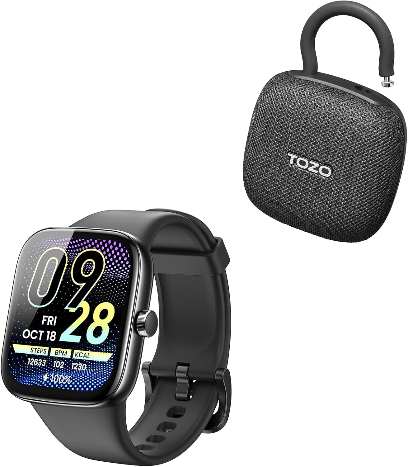 TOZO AMOLED S7 Smart Watch Bluetooth Call 1.85 Inch Ultra HD Screen, PE1 Portable Bluetooth Speakers with Adjustable Carabiner, Mini Bluetooth Wireless Shower Speaker