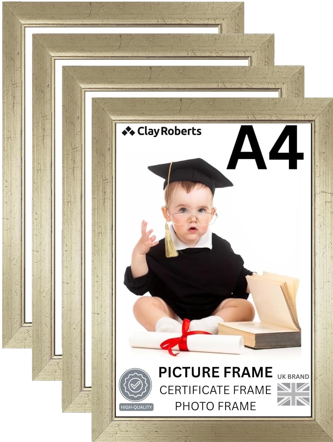 A4 Gold Photo Frame – Modern A4 Frame for Certificates, Pictures & Prints, Wall Hanging (Portrait or Landscape), Document & Poster Frame UK