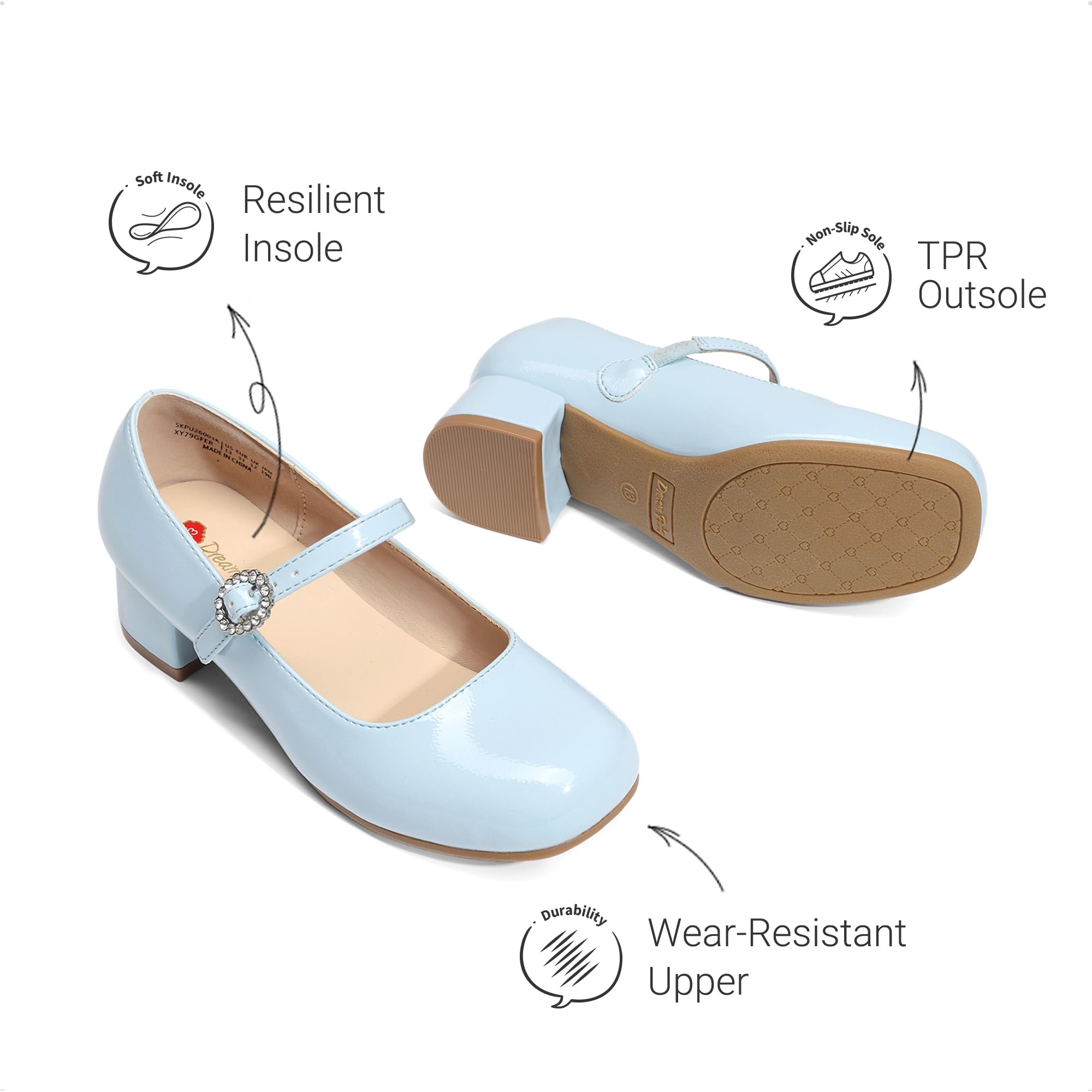 DREAM PAIRS Chaussures Fille Mary Jane Bout Carré Petit Talon Ballerines Confortables Soutien de Voûte Chaussures Habillées Soirée Mariage Princesse