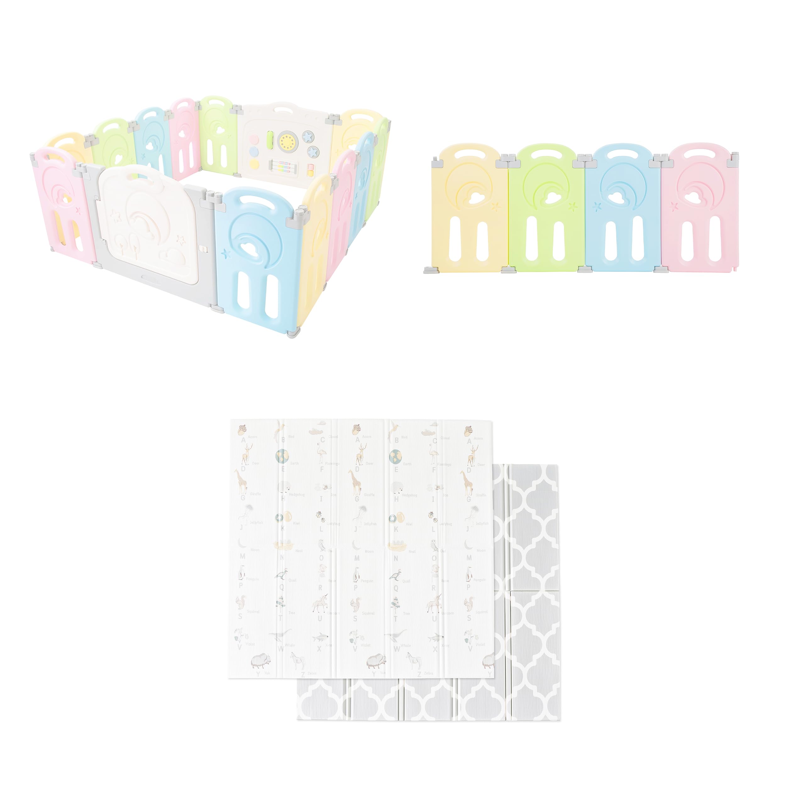 Fortella Multicolor Baby playpen 18 Panel (14-Panel playpen +4-Panel Extension) with Play mat