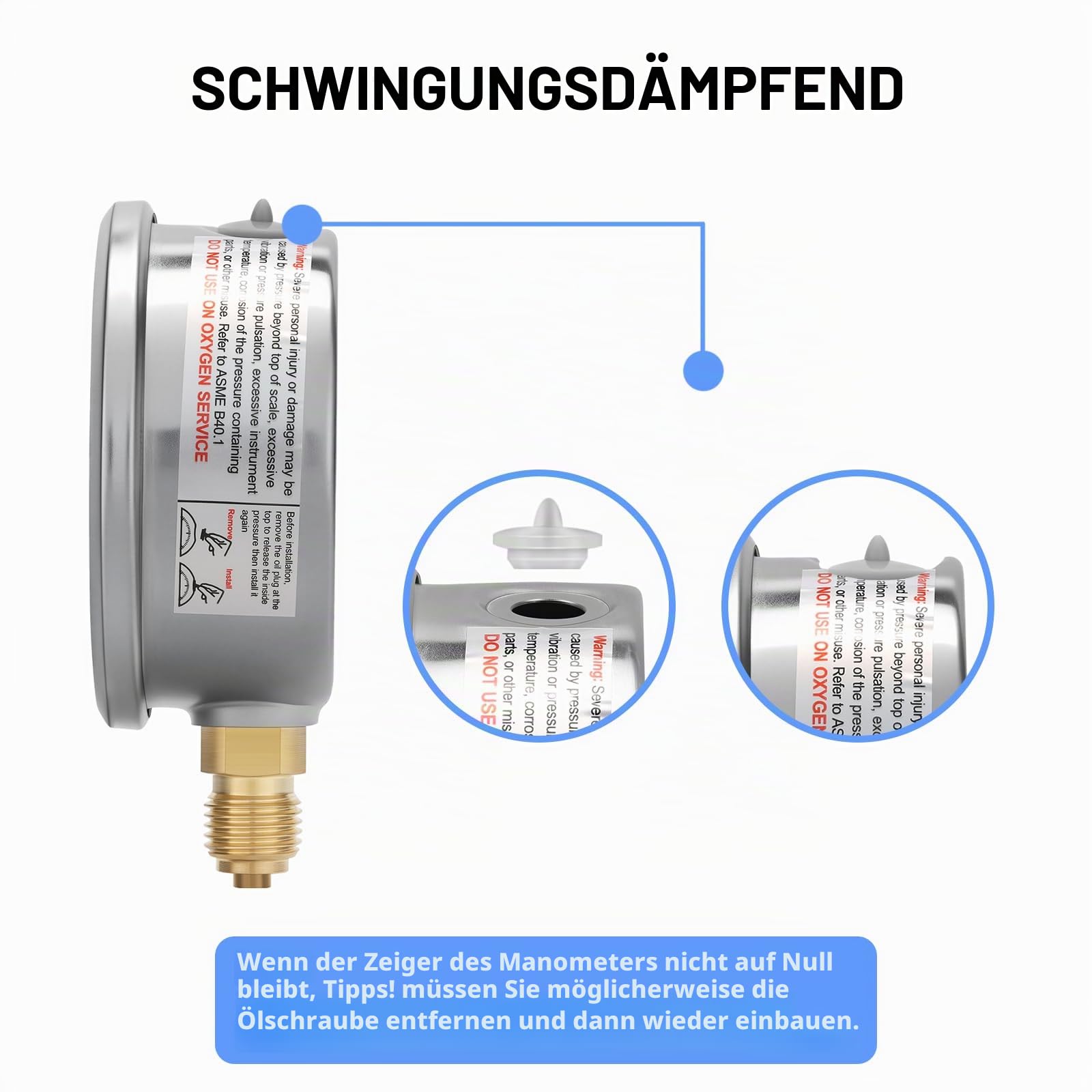 Hydraulisches Manometer Set, 0-400 bar, M16x2, G1/4, 1,6M Druckschlauch