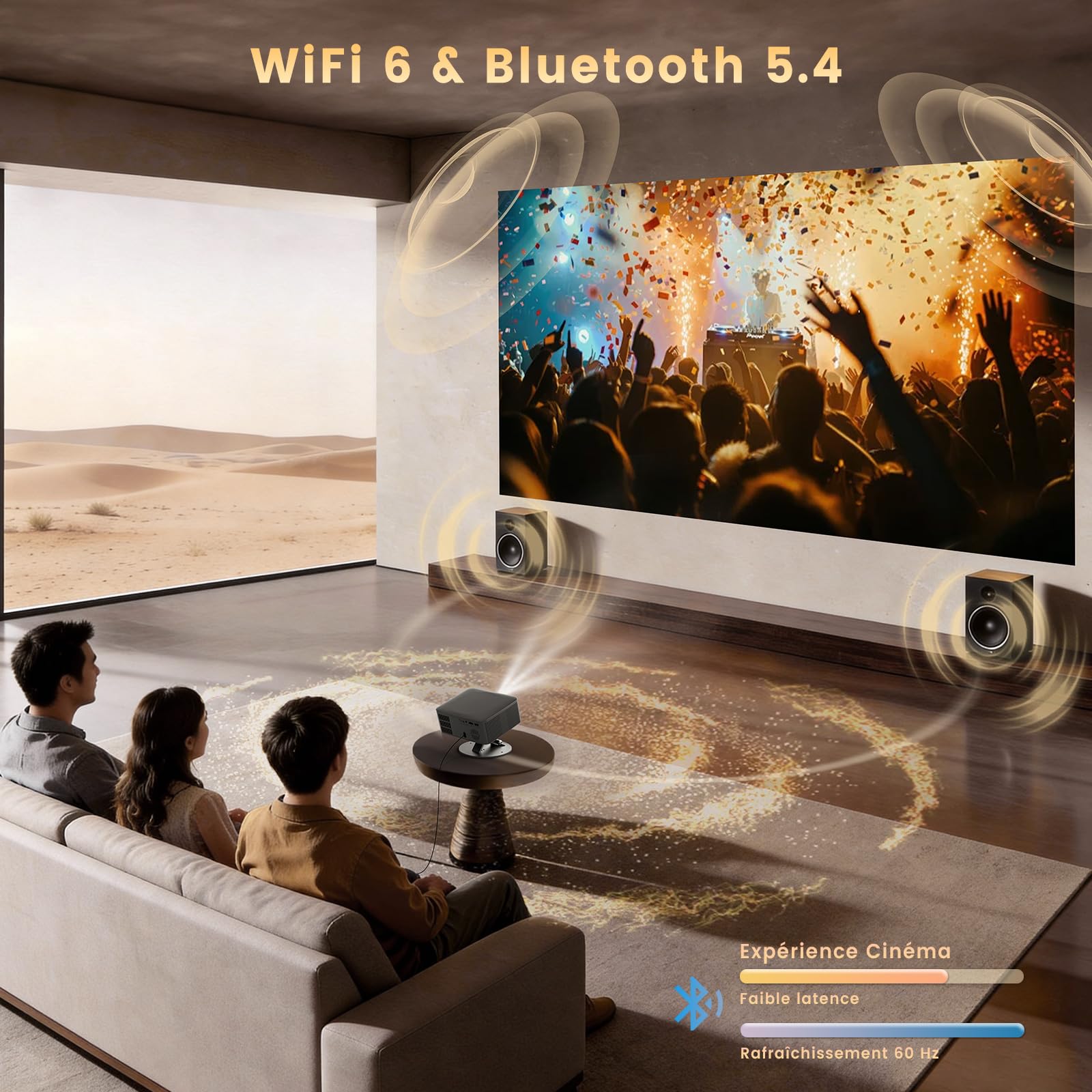 Jimveo Videoprojecteur 4K Mini Ultra Courte 1080P 1600 Lumens AutoFocus Keystone WiFi6 Bluetooth5.4