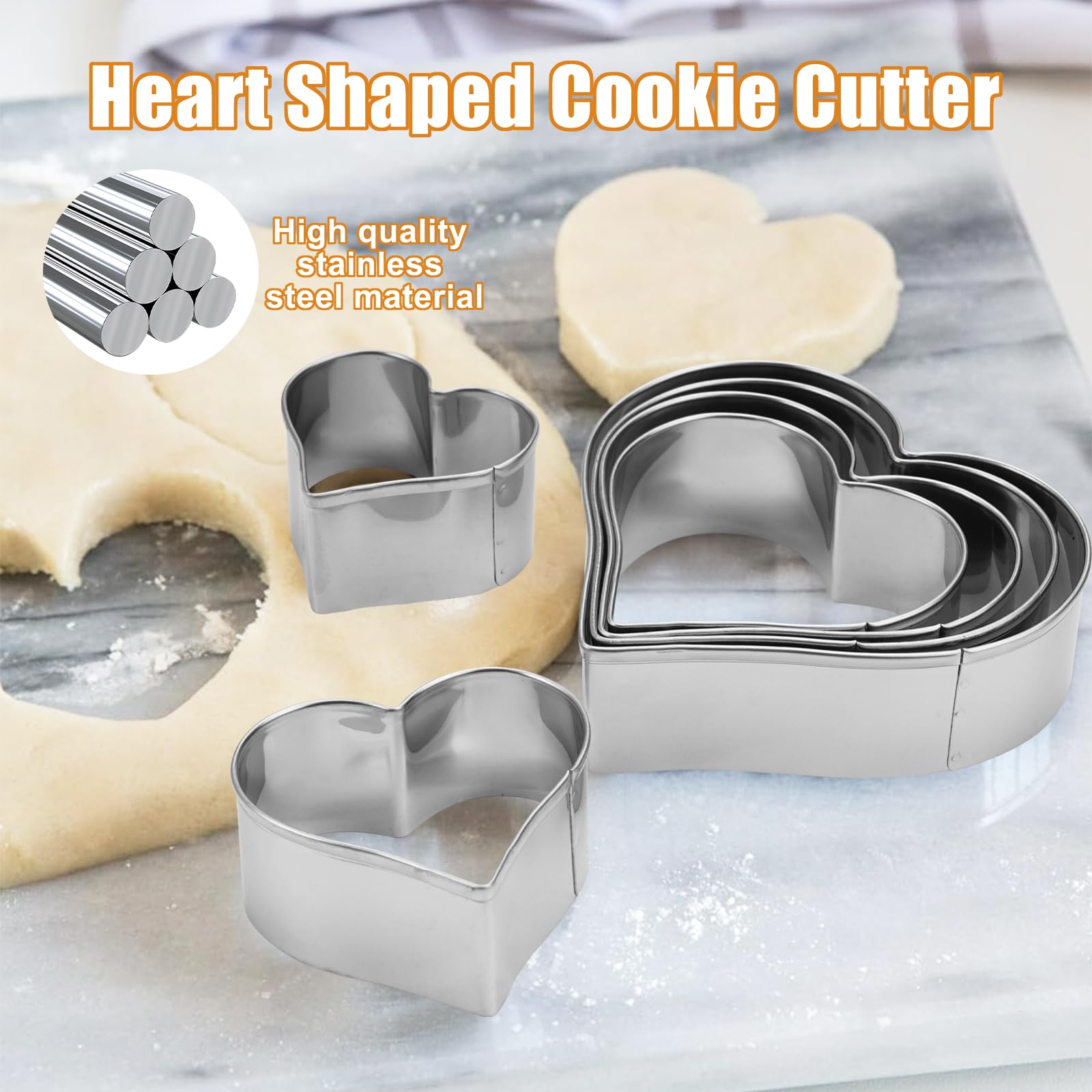 Set 5 Stampini Per Biscotti A Cuore In Acciaio Inossidabile - Formine Per Biscotti, Fondente E Torte - Dimensioni Varie Per San Valentino - 3
