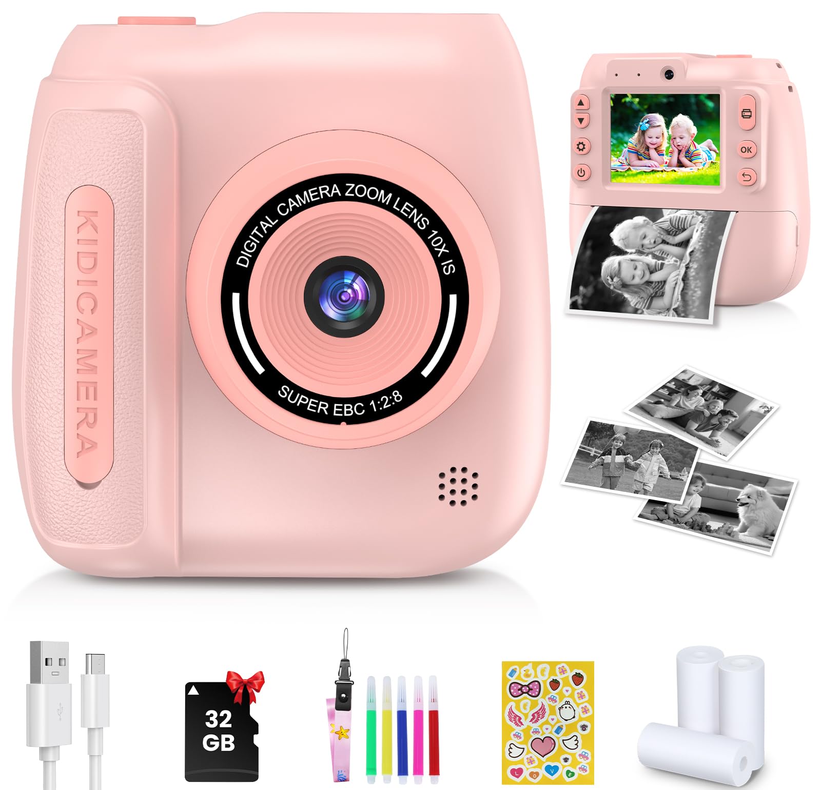 Camara de Fotos Instantanea, HD/1080P Camara Fotos Infantil Instantaneas, Cámara Instantánea Niños con Tarjeta de 32G y Papel de Impresión, Cámara Instanea Infantil Regalo de Juguete Niña 3 a 12 Años