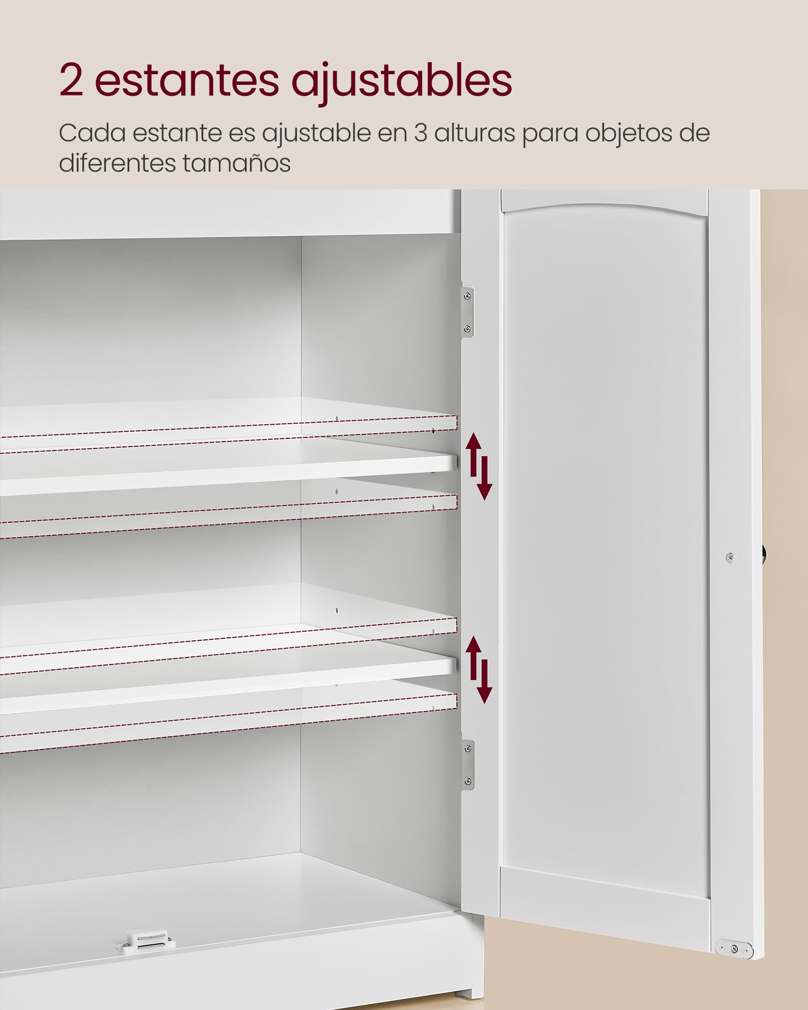 VASAGLE 100 cm Armario de Baño, Mueble de Baño con 2 Puertas, 2 Estantes Ajustable, para Comedor, Cocina, Salón, Blanco Nube BBC770W01
