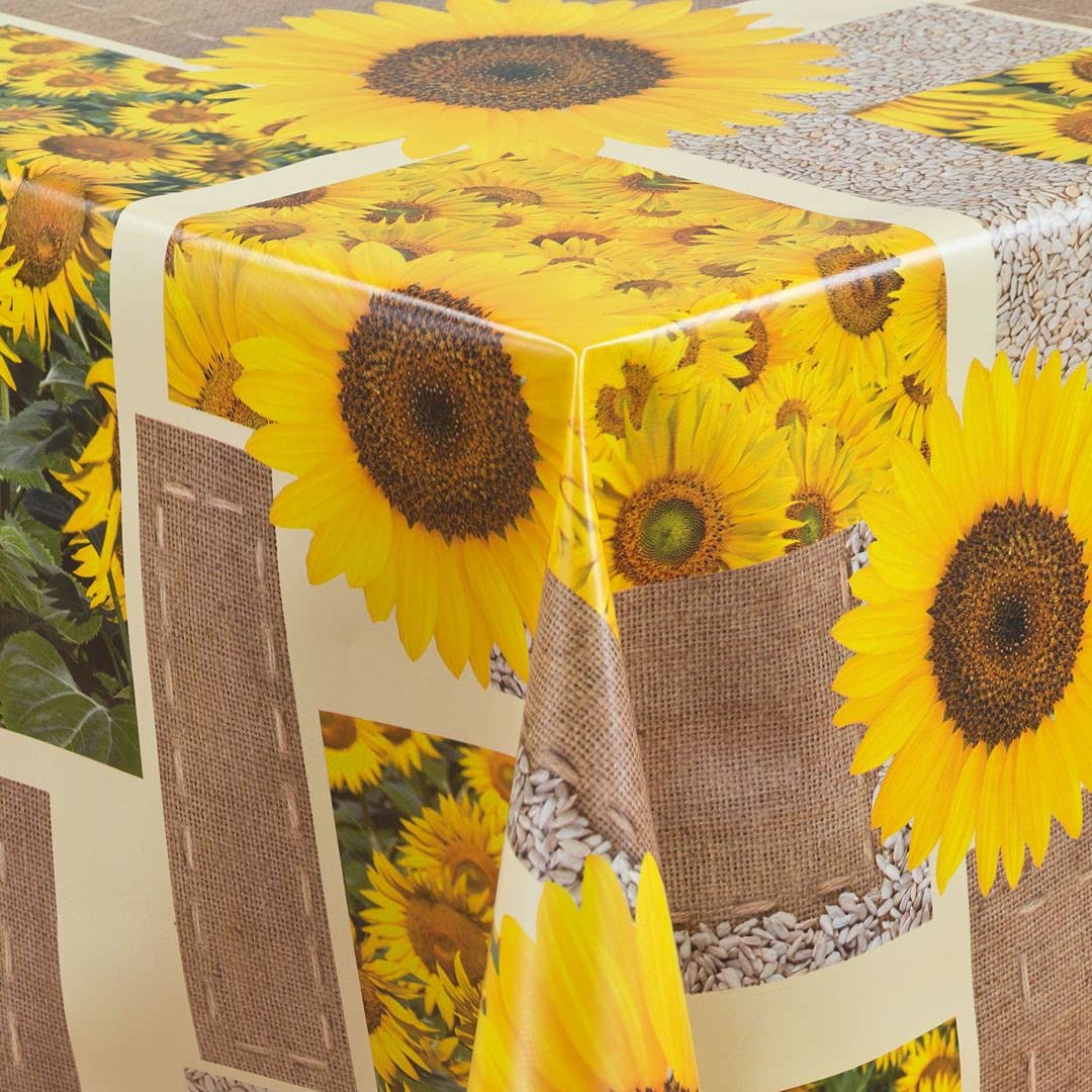 laro Wachstuch-Tischdecke Abwaschbar Garten-Tischdecke Wachstischdecke PVC Plastik-Tischdecken Eckig Meterware Wasserabweisend Abwischbar |43|, Muster:Sonnen Blumen, Größe:110x160 cm