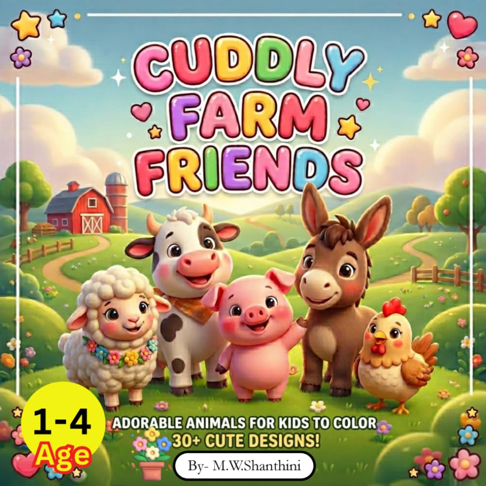 Cuddly farm friends: An Adorable Baby Animals Coloring Book for Toddlers and Kids Ages 1-4, Preschool Activity Book with Simple, Big and Bold Farm ... Hands (The "Joyful Jiffy Toddler" Series)