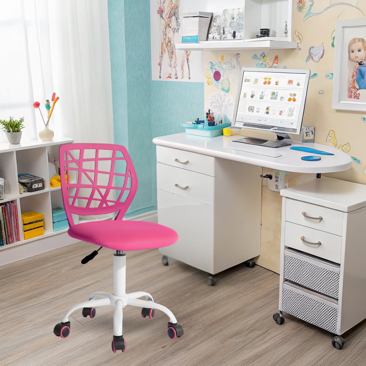 FurnitureR Dental Chair 360° Swivel Dental Assistant Stool Dental Assistant Stool Height Adjustable Ergonomic Dental Practice Massage Salon Clinic 38.5 x 40 x 87 cm Dark Pink
