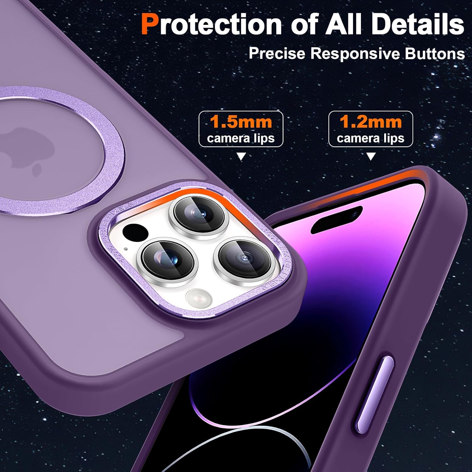 Magnetic for iPhone 14 Pro Max Case with Ring Stand, [10 FT Drop Protection] [Velvety Touch] Slim Translucent Matte Back Shockproof Phone Case for iPhone 14 Pro Max 6.7'', Dark Purple - Image 6