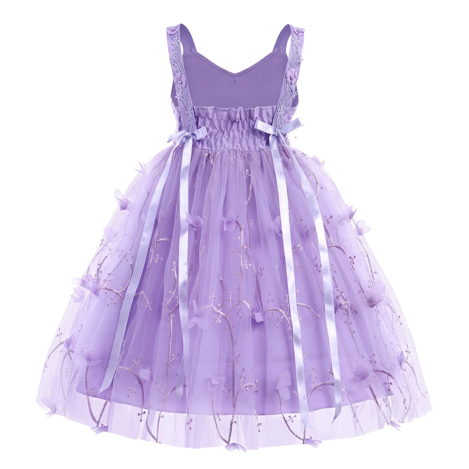 Flower Girl Butterfly Dress for Kids Baby Princess Birthday Wedding Bridesmaid Pageant Formal Party Maxi Dress Toddler Summer Communion Photoshoot Backless Lace Bow Tulle Dresses Purple 2-3 Years