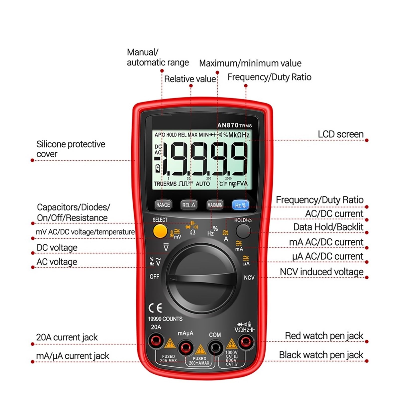 Multimetro, Multimetro Digitale 19999 Conteggi Vero RMS Multimetri Misuratore Di Corrente AC/DC Voltimetro Tester Di Tensione Professionale