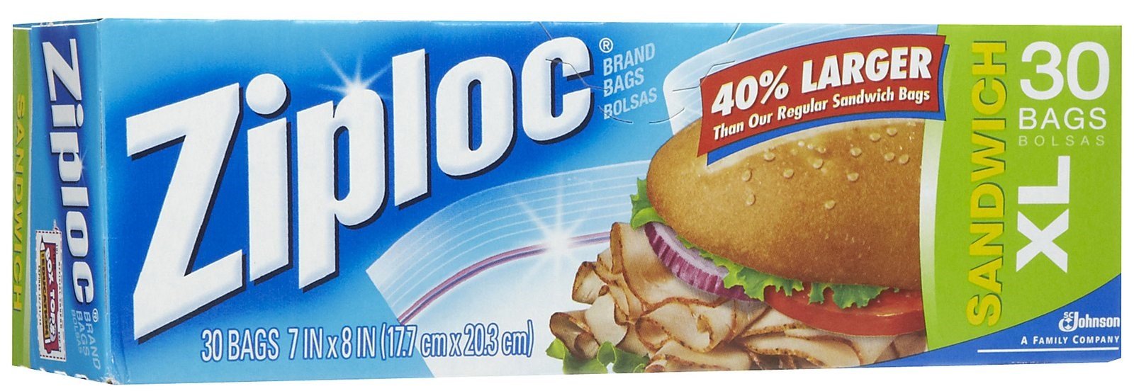 Ziploc - Sacs à sandwich avec fermeture glissière - Taille extra grande - 30/paquet (12 paquets)