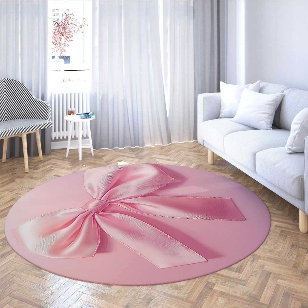 Różowe okrągłe dywaniki 200 cm satynowa wstążka węzeł 3D design składana mata odporna na niskie włosie odporna na plamy duża cienka antypoślizgowa pralka można prać w pralce do