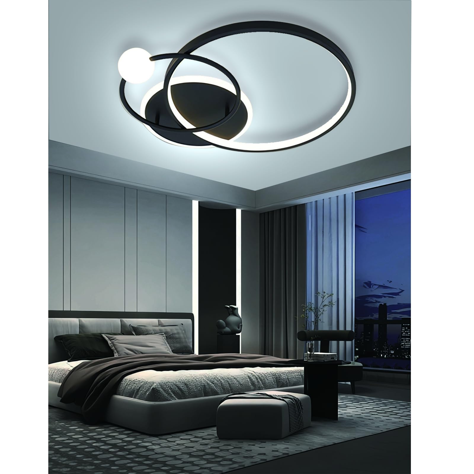 Nowoczesne lampy sufitowe LED Ściemnialna lampa sufitowa LED z pilotem, pierścieniowe oświetlenie sufitowe Biuro Sypialnia Kuchnia Pokój dzienny Sypialnia Światło sufitowe (Czarny, 52CM)