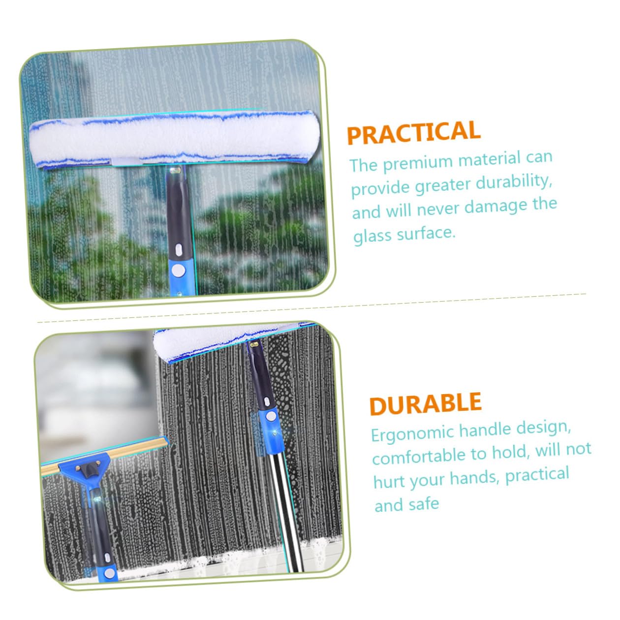 YARNOW Raclette Extensible Microfibre pour Nettoyage de Vitres et Fenêtres avec Manche Ergonomique pour Voitures Douches et Balcons Poignée Antidérapante Confortable