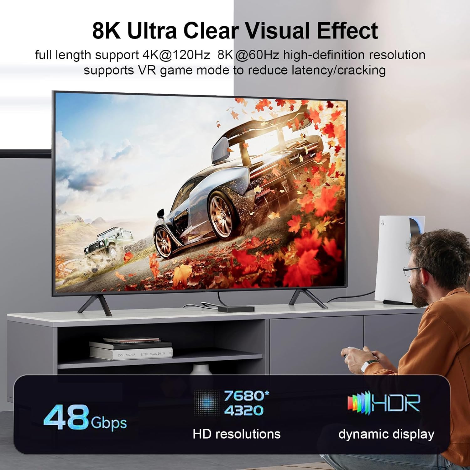 DTech Cavo HDMI in fibra ottica 8K a 60Hz 4K @120Hz 2.1 48Gbps Ultra High Speed ​Gaming HDR eARC HDCP a parete compatibile con Fire TV Soundbar PS5 PS4 Xbox 1440p 240Hz (31M)