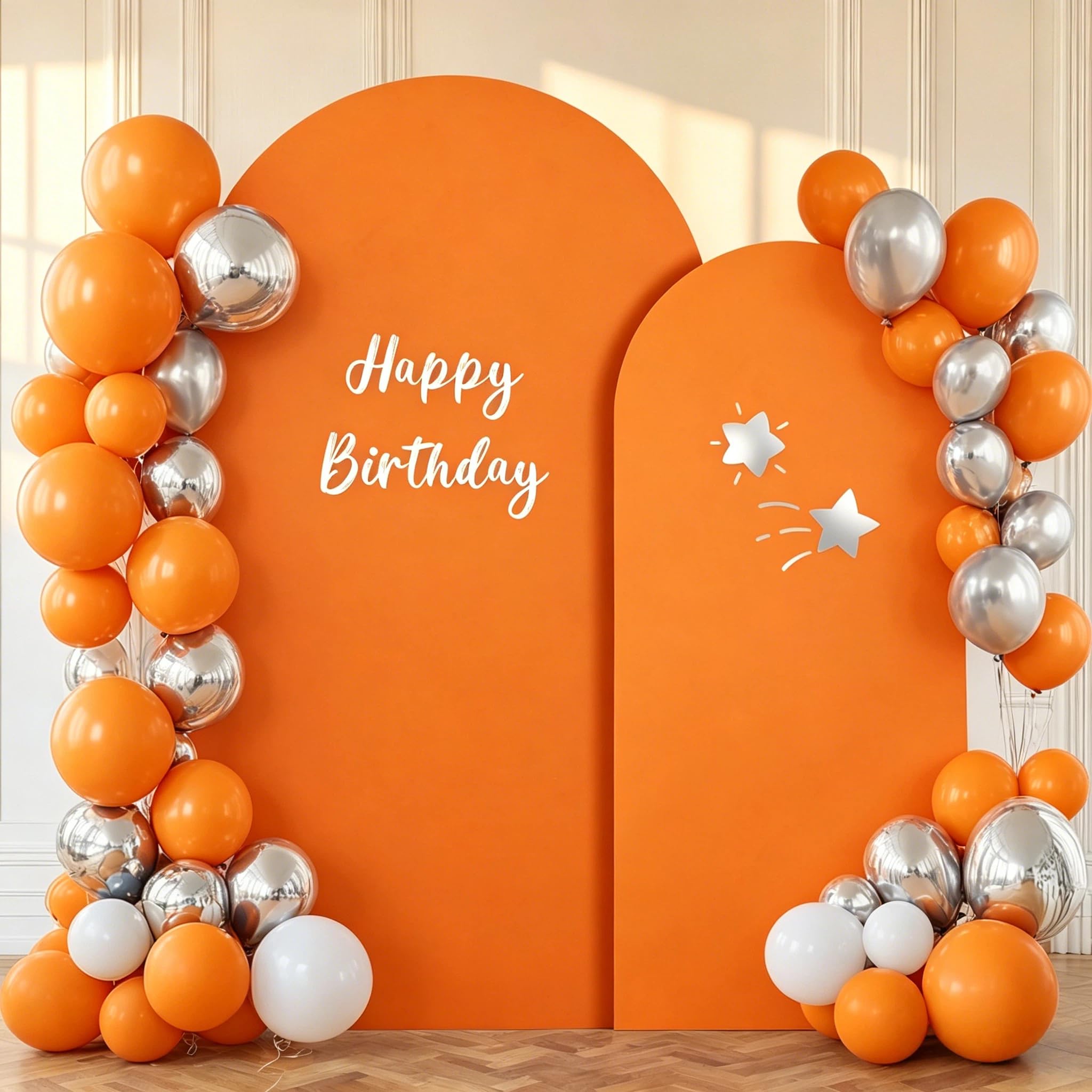 Photo 1 of Orange Arch Backdrop Cover 2 Set - 6.6FT, 5FT Spandex Fitted Wedding Arch Stand Covers Round Top Chiara Arch Backdrop Stands Cover for Birthday Parties Banquet Photo Background Decoration
