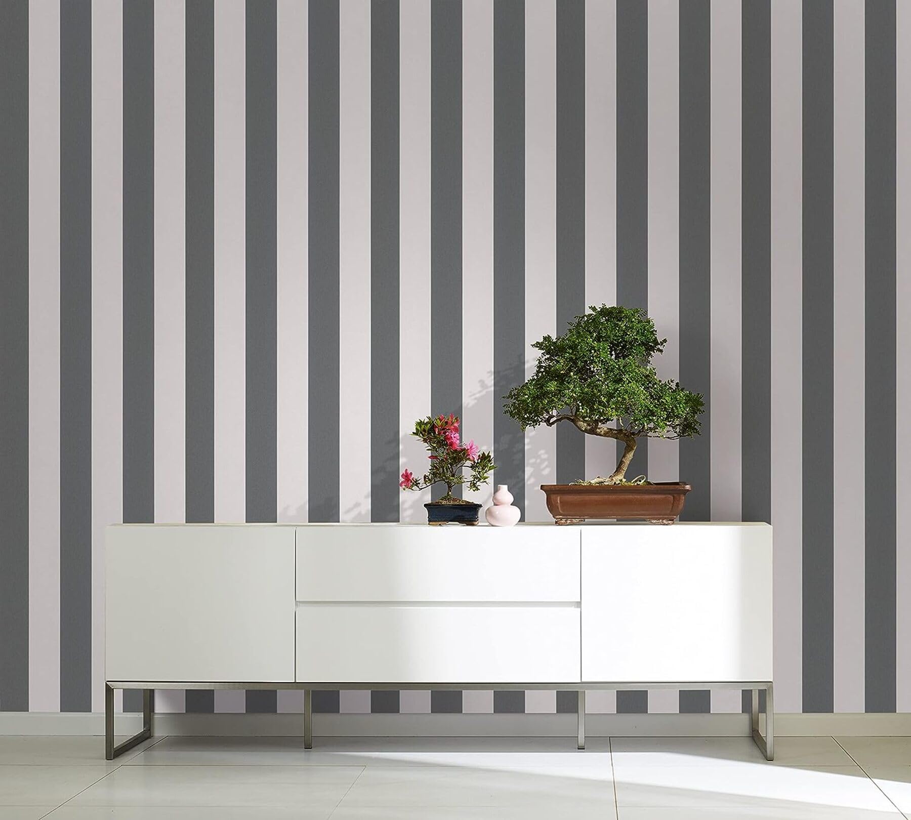 WALLCOVER Non-Woven Wallpaper Black Stripes Country House White Lines Modern Block Stripe Wallpaper Fine Structure 10.05 x 0.53 m Made in Germany - Image 2