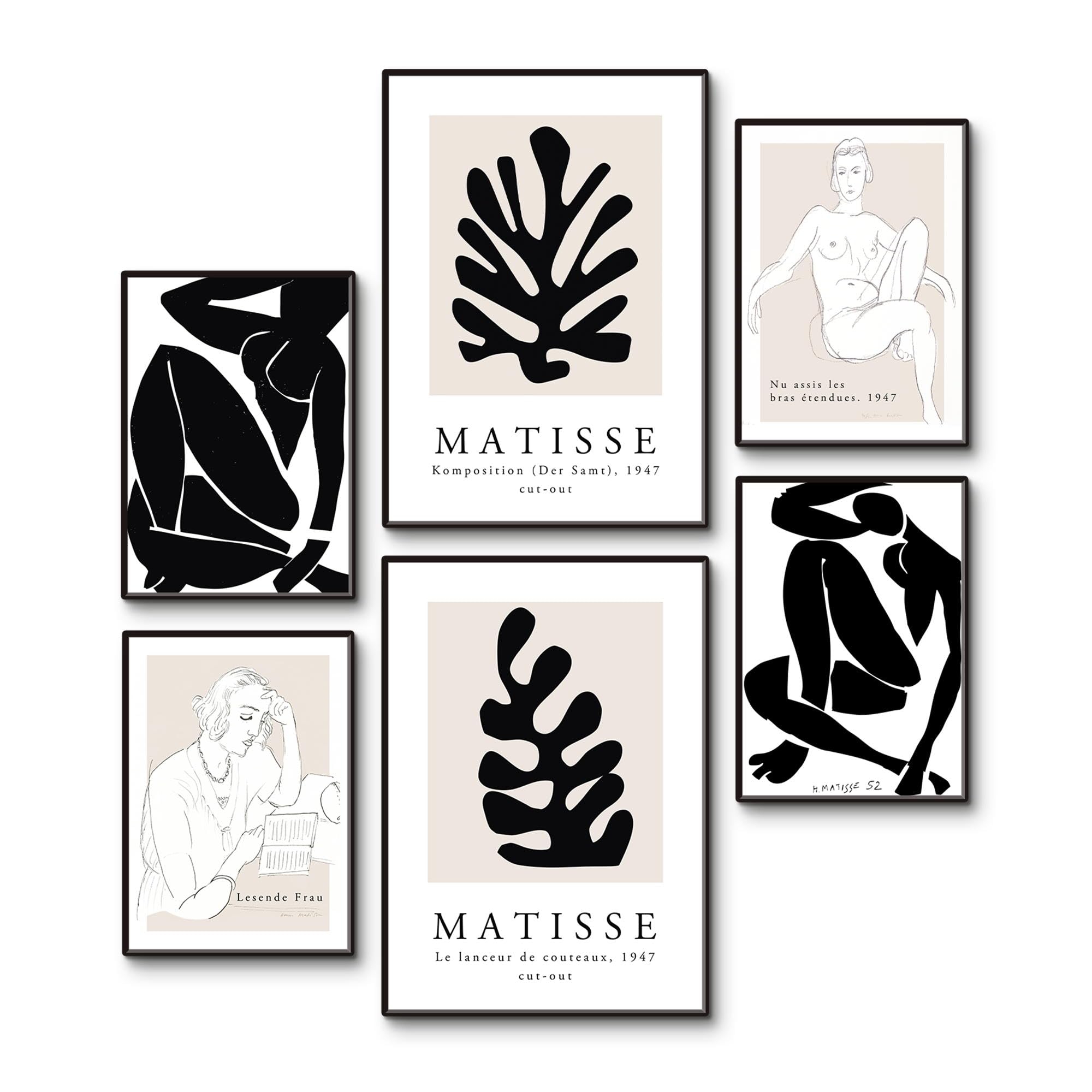 ARTLAND Poster Set 6tlg. 4xDIN A4 / 2xDIN A3 OHNE RAHMEN Matisse Art Collage schwarz
