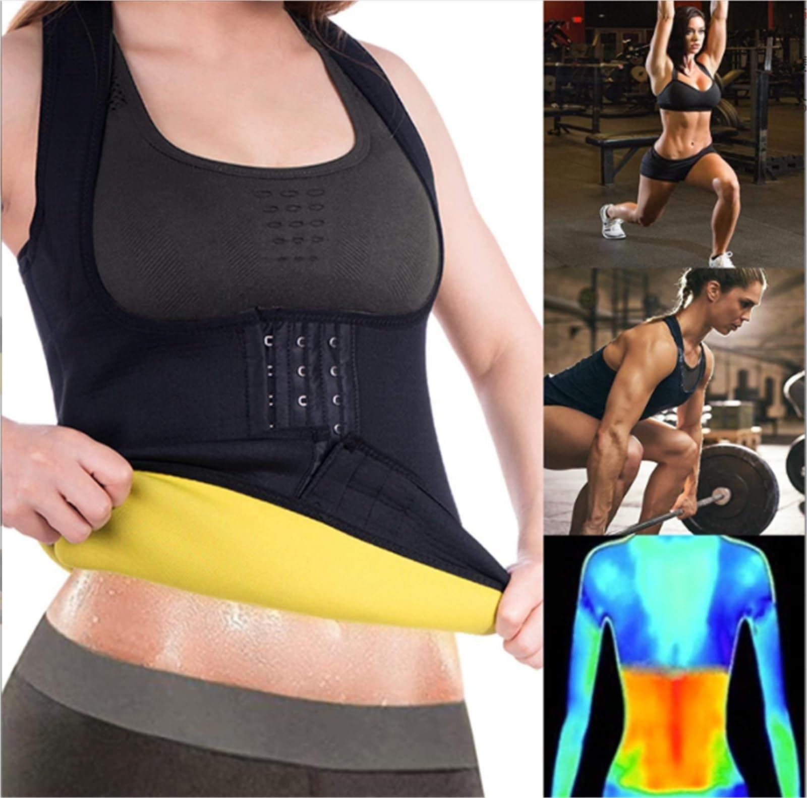 TTDGYYXW Supporto per la Schiena Vita Trainer Corsetto Perdita di Peso Gilet Fitness Donna Cintura di Supporto per Tuta da Sauna Nera (5XL)