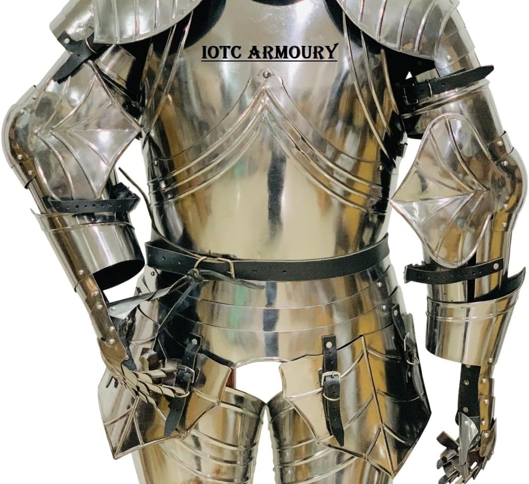 Medieval Full Body Combat German Sallett Knight Armor Suit-Gothic Wearable Suit of Armor, LARP/Renaissance/Cosplay Armor Costume Silver