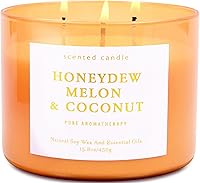 Vista 1 de Honeydew - Vela perfumada de melón y coco Velas de soja grandes de 3 mechas para el hogar de 15.8 onzas Vela de verano fresca y tropical frutal