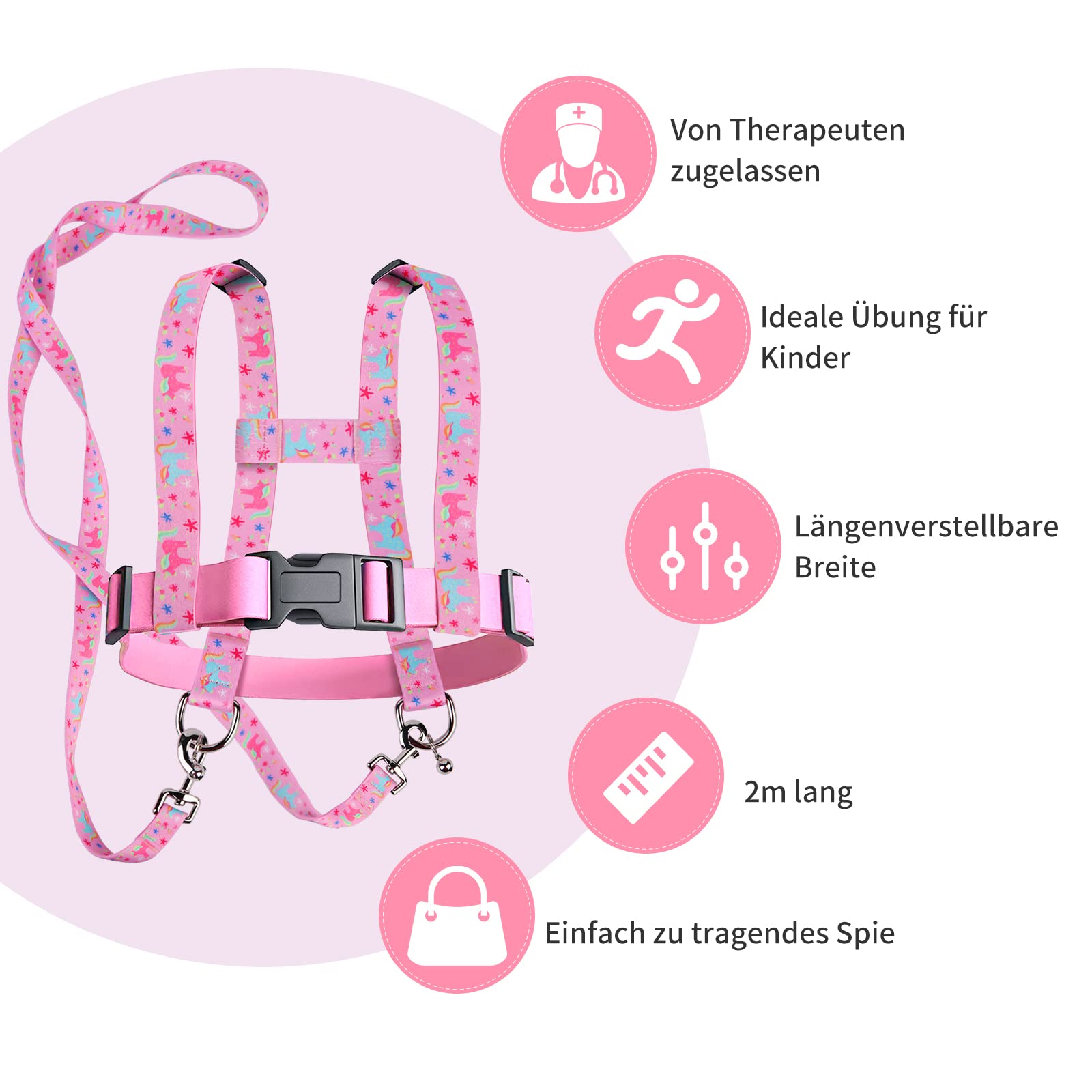 Pferdeleine Kinder | Verstellbares Pferdegeschirr für Kinder | Pferdeleine zum Spielen für Mädchen Jungen, Draußen Kinderspielzeug(Rosa)