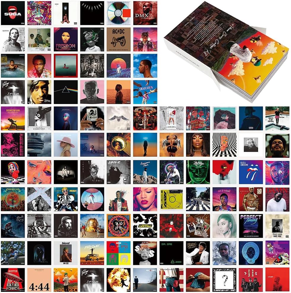 100 Print Album Cover Signed Limited Poster Print Music Poster Photos,Music Artist Posters,Album Cover Posters Collage Kit | Unique Square Printed Photos for Teens,Boys,Girls Room Wall Decor(5x5Inch)