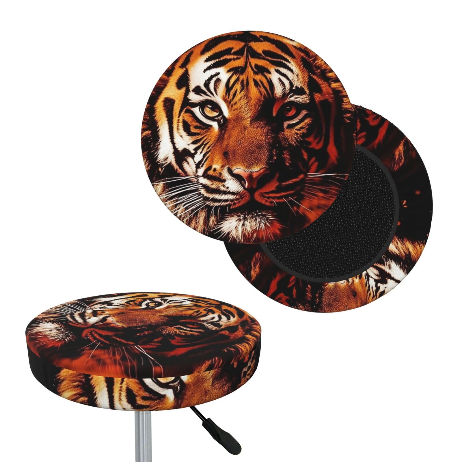 FekiLoot Tiger in Fire Round Bar Stool Covers Stretch Washable Bar Stool Covers Dustproof Slipcover Bar Chair Covers with Elastic Band for Bar Kitchen Living Room Decor 12 Inch