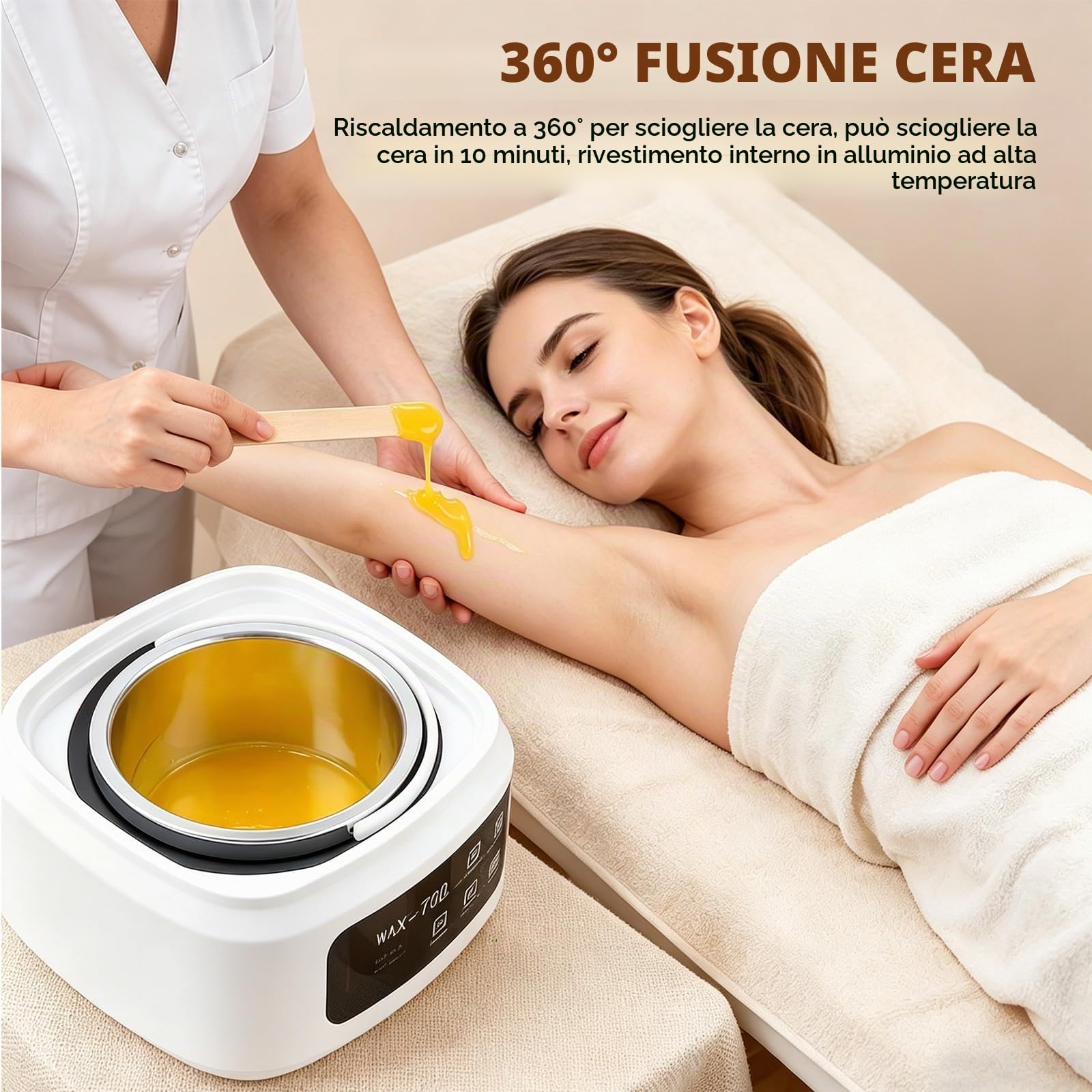 Scaldacera, 500 ml, macchina per la fusione della cera, 100 W, regolazione automatica della temperatura, cera calda per la depilazione, colore bianco, per uso domestico