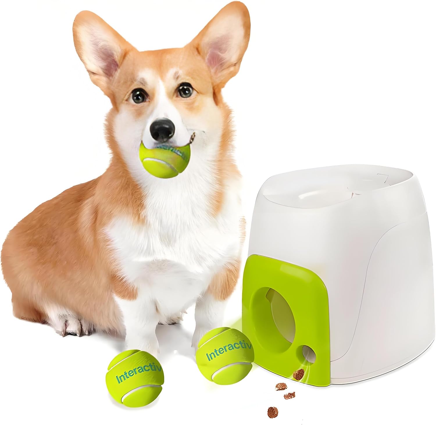 Multifunctional Dog Interactive Fetch and Treat Toy, Dog Feeder and Toy Ball，Multipurpose Dog Treat Dispenser, Tennis Toy with Rewards for Small and Medium Size Dogs