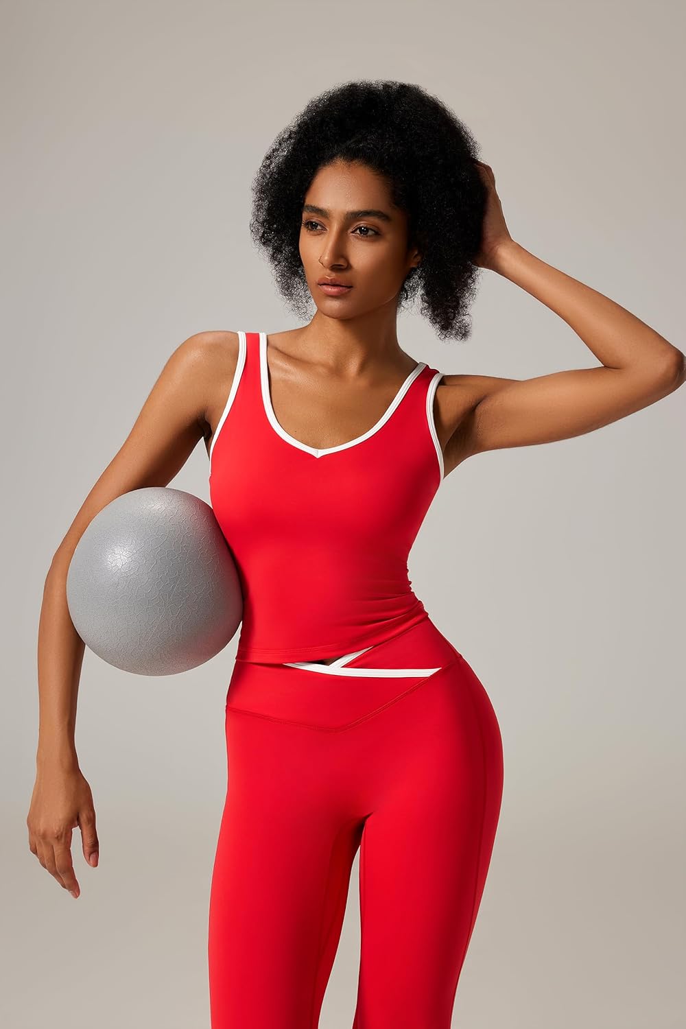 RXRXCOCO Women 2 Piece Workout Sets Flare Leggings Scrunch Butt Lifting Crop Tank Matching Set Colorblock Gym Yoga Outfits - Image 4